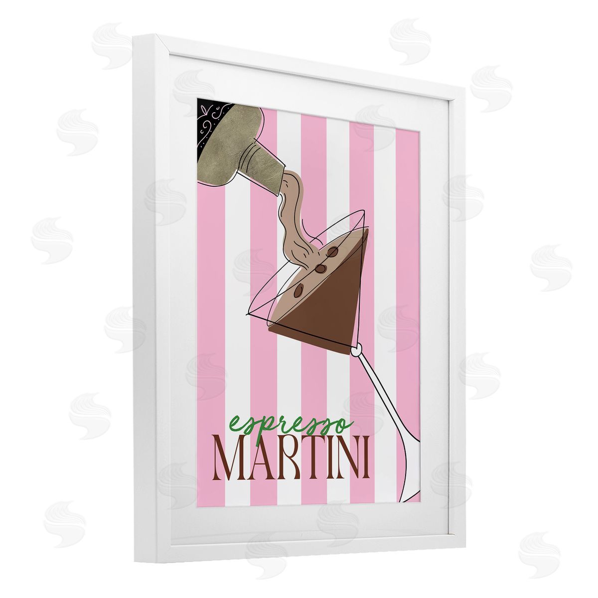 DEIDRE MOSHER Espresso Martini on Pink Stripes Canvas Wall Art Print