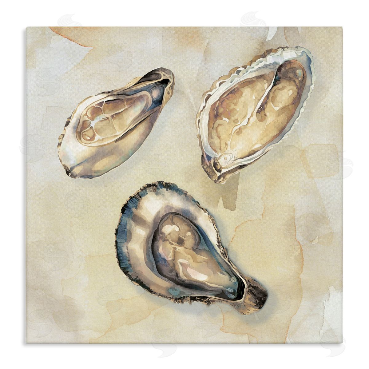 CAD Designs Oyster Trio on Beige Canvas Wall Art Print