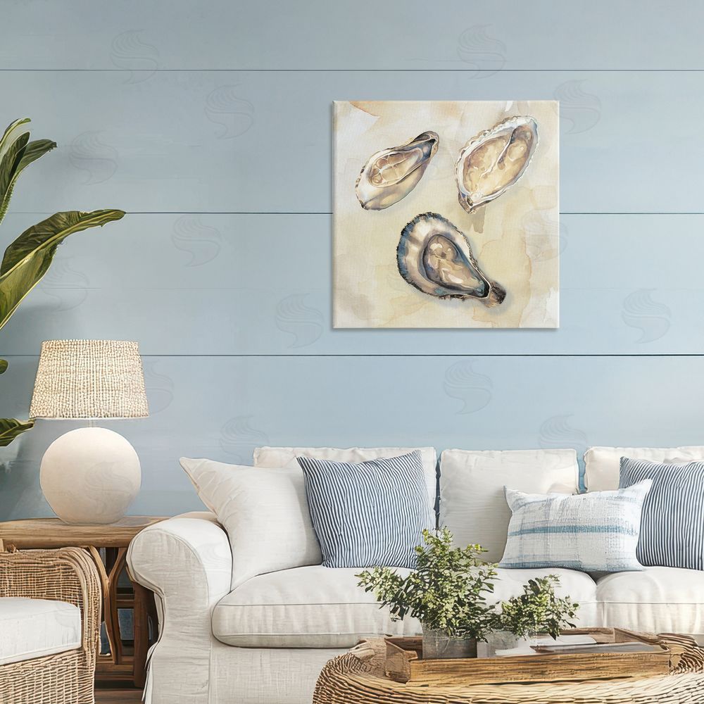 CAD Designs Oyster Trio on Beige Printed Wall Art in Room