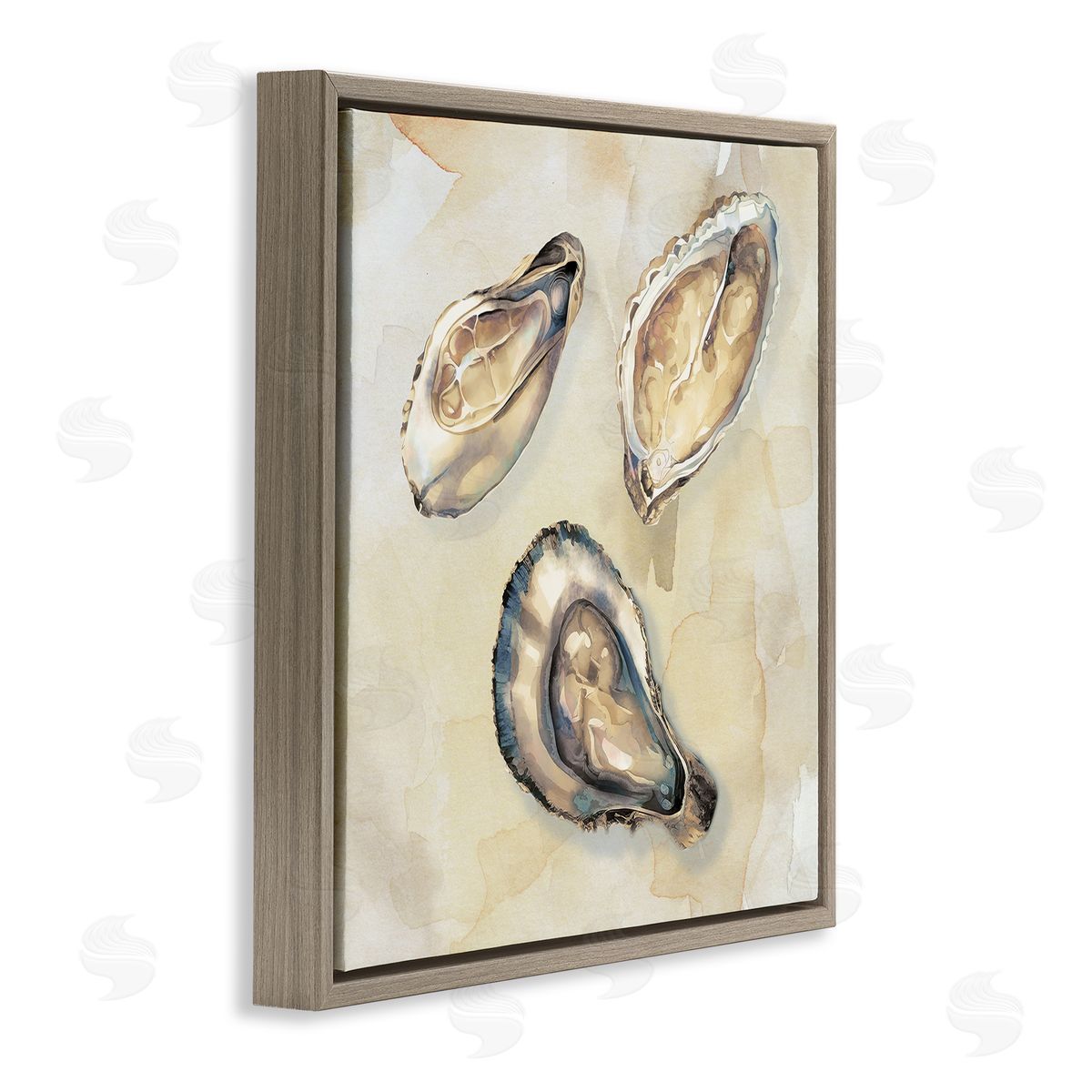 CAD Designs Oyster Trio on Beige Brown Floating Frame Canvas Art Print