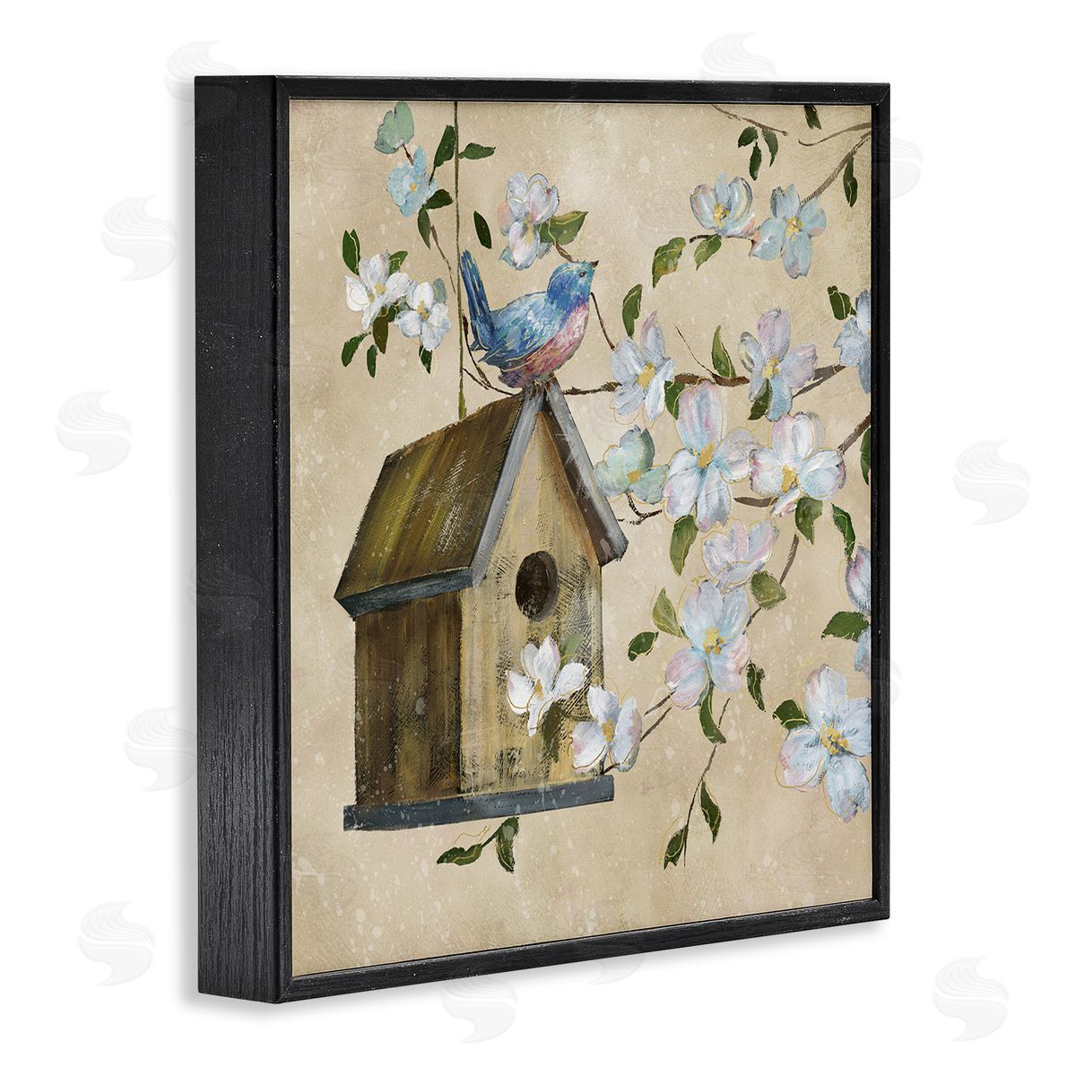 Nan Evening Song Birdhouse over Beige Canvas Wall Art Print