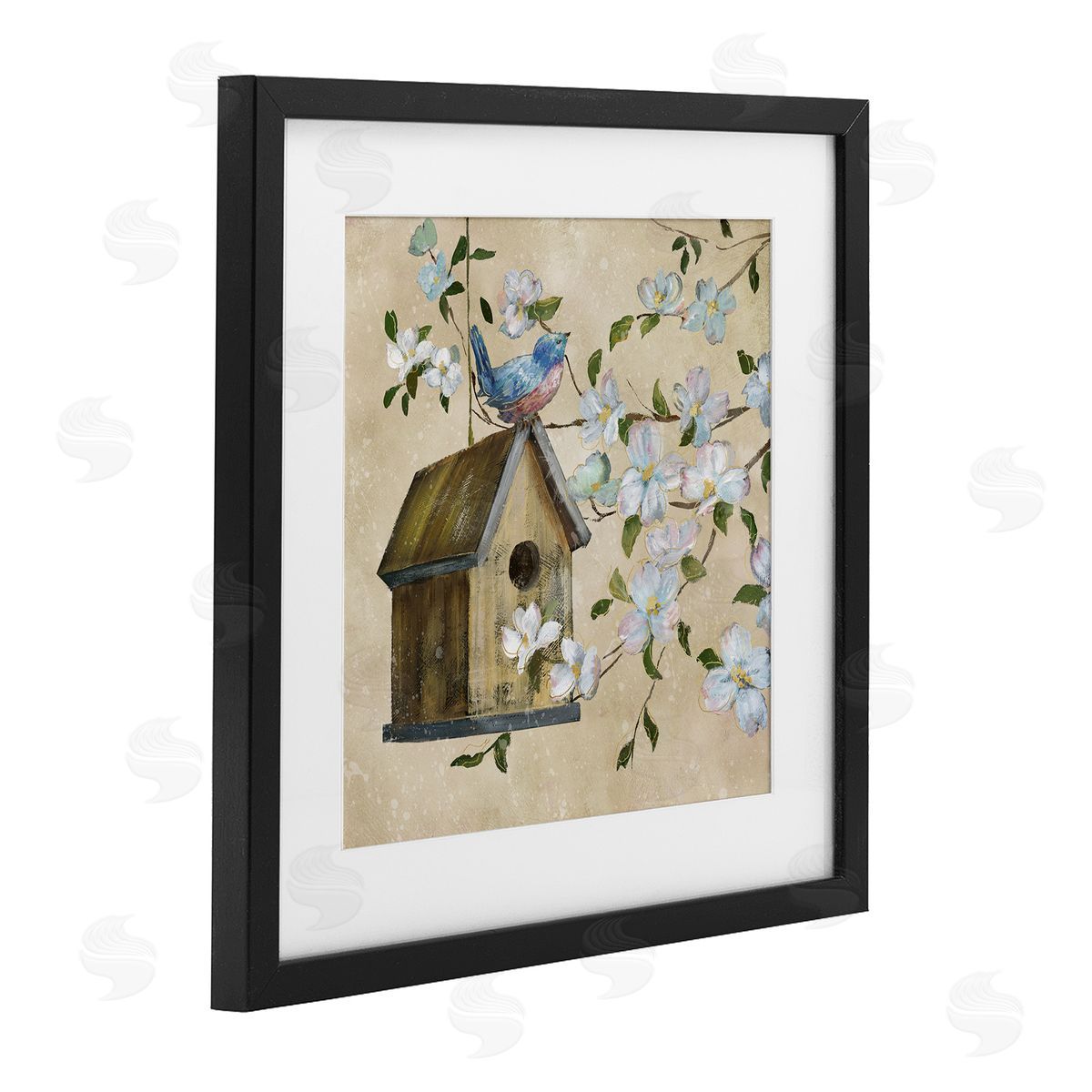 Nan Evening Song Birdhouse over Beige Canvas Wall Art Print