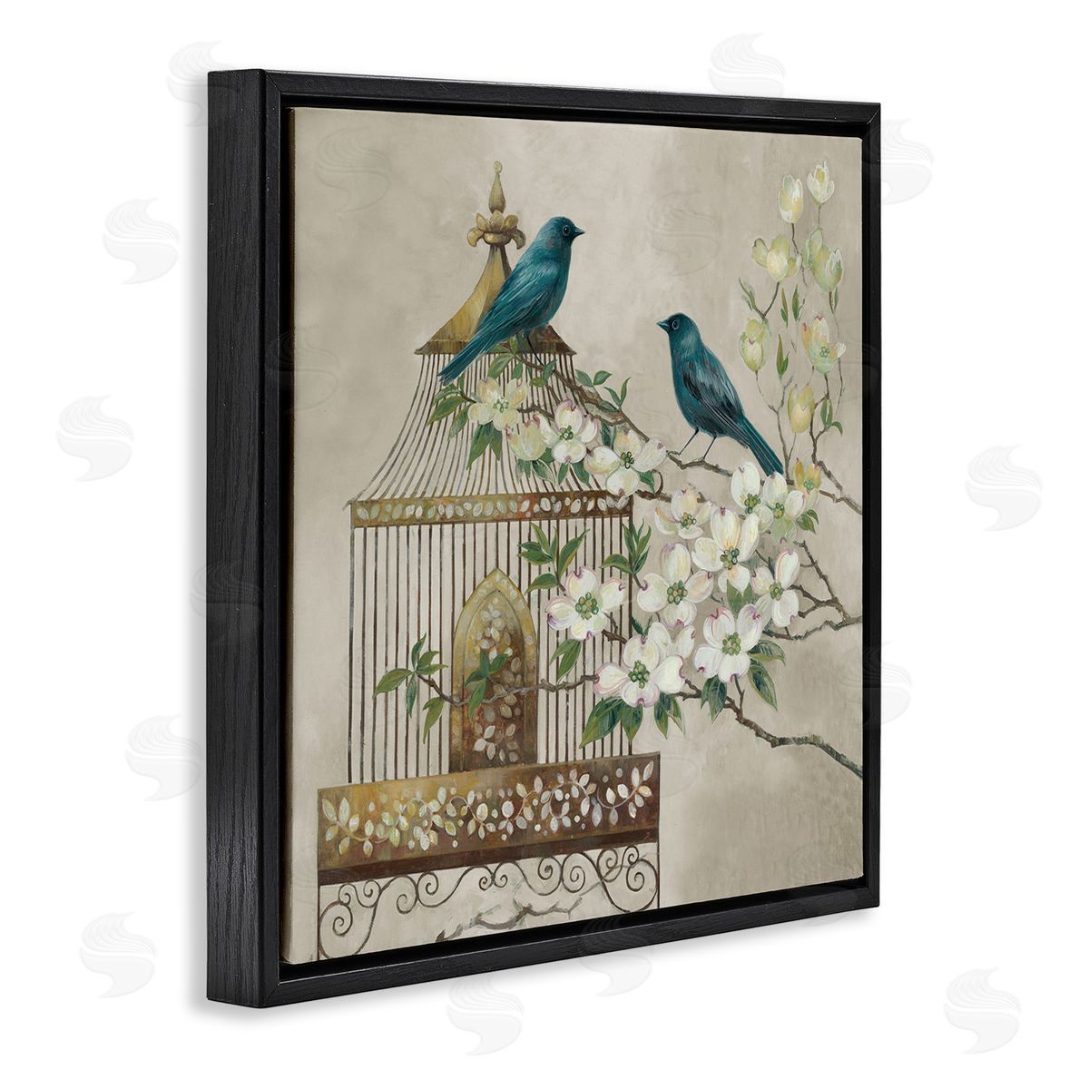 Elaine Vollherbst-Lane Neutral Birdcage Menagerie Black Floating Frame Canvas Wall Art Print