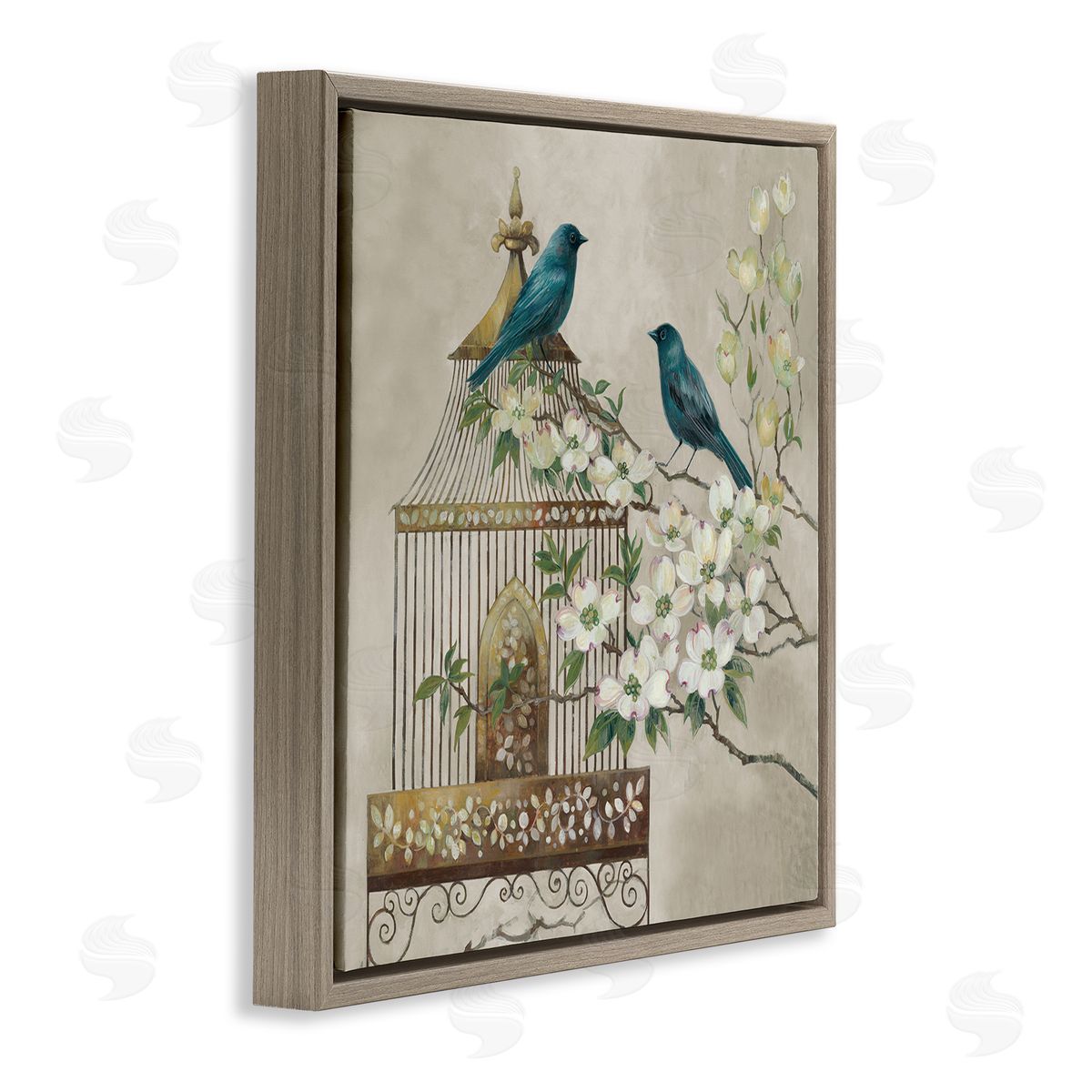 Elaine Vollherbst-Lane Neutral Birdcage Menagerie Brown Floating Frame Canvas Art Print