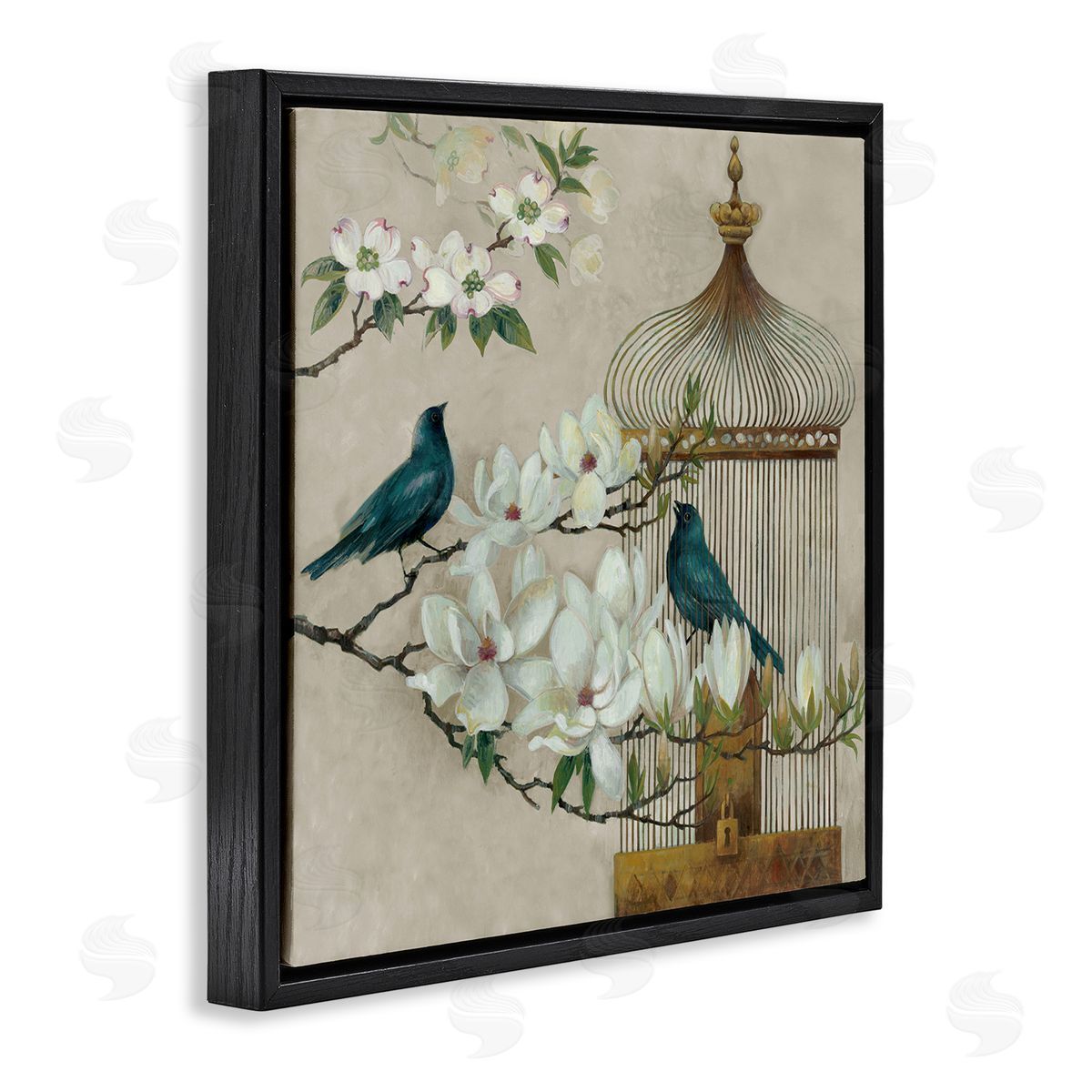 Elaine Vollherbst-Lane Floral Bluebird Menagerie Black Floating Frame Canvas Wall Art Print