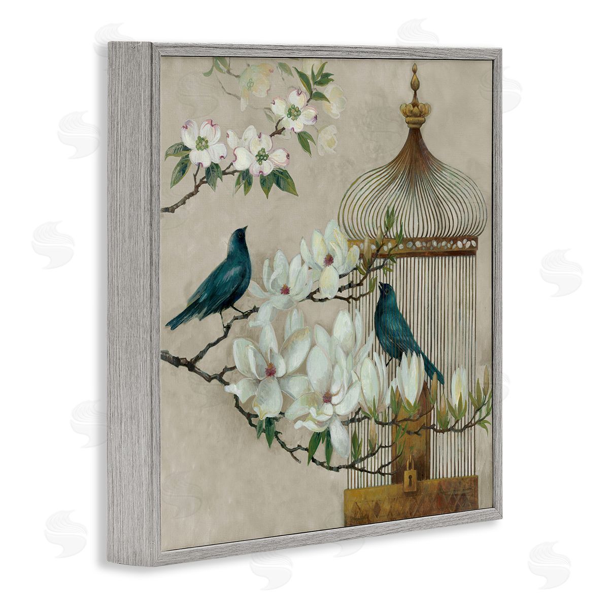 Elaine Vollherbst-Lane Floral Bluebird Menagerie Gray Framed Giclee Art Print