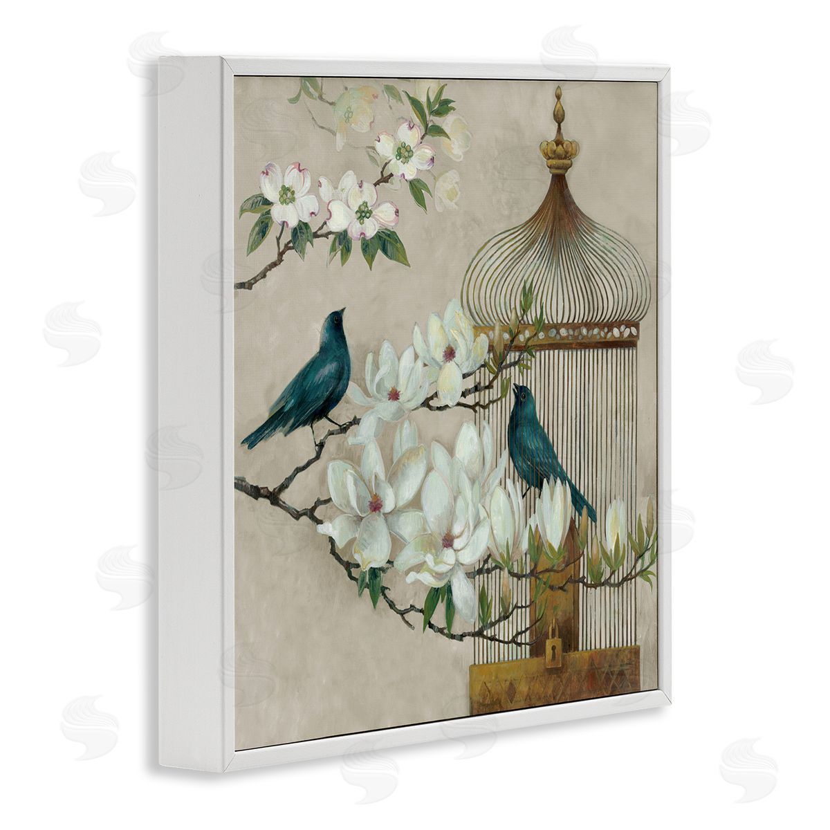 Elaine Vollherbst-Lane Floral Bluebird Menagerie White Frame Giclee Art Print