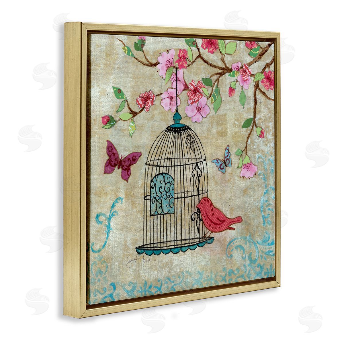 Janet Tava Spring Fling Bird Scene Canvas Wall Art Print