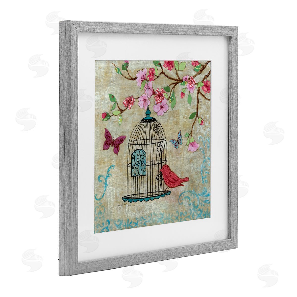 Janet Tava Spring Fling Bird Scene Canvas Wall Art Print