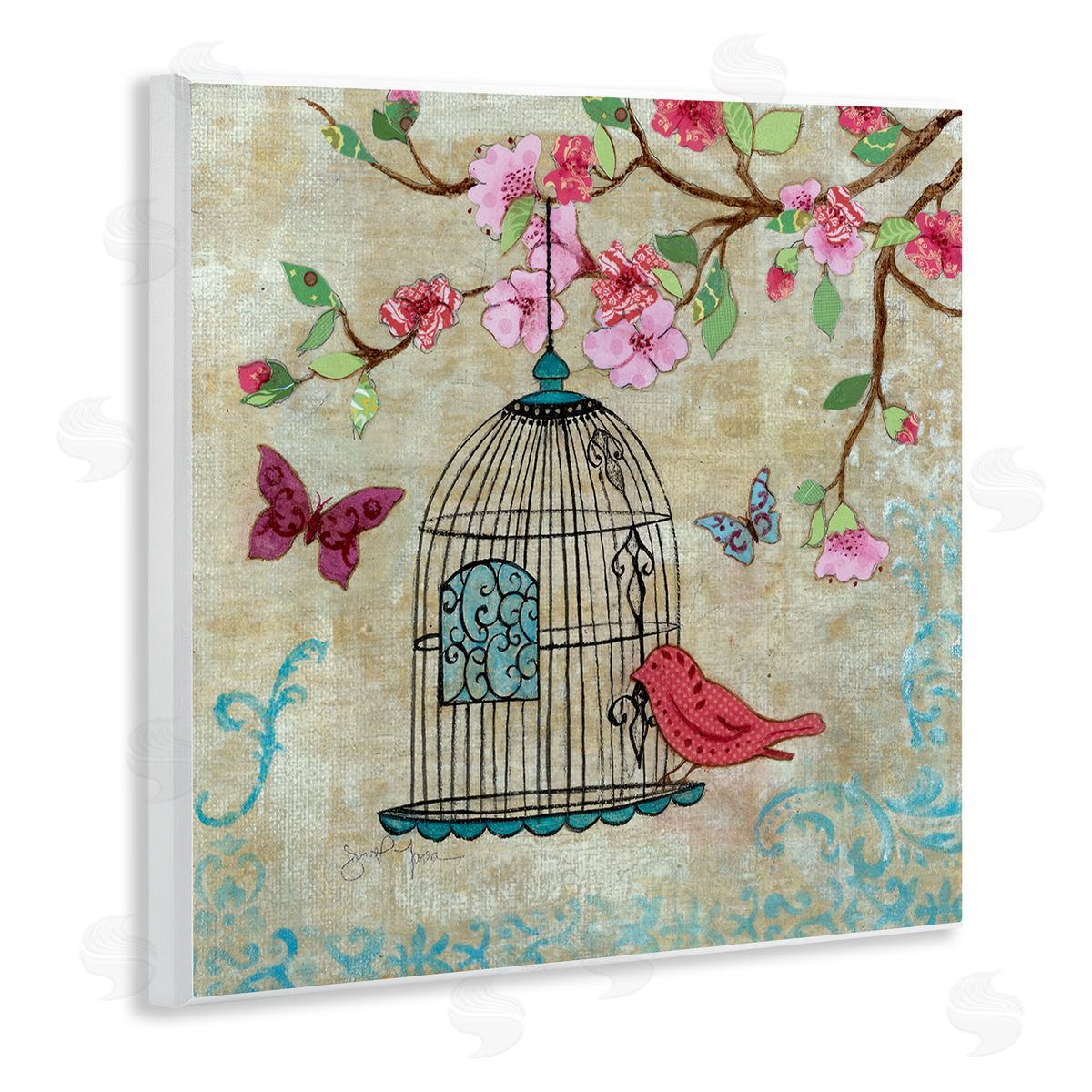 Janet Tava Spring Fling Bird Scene Canvas Wall Art Print