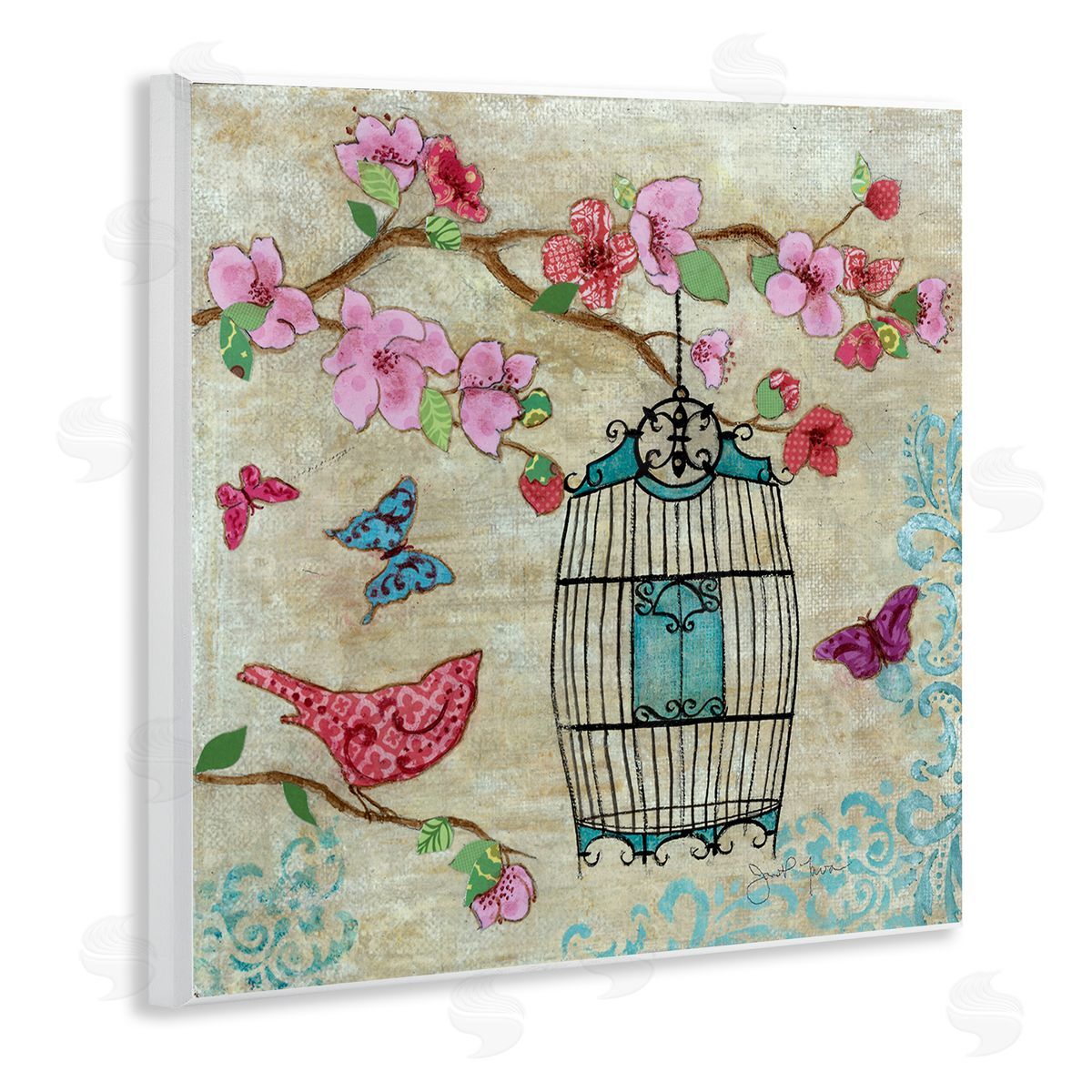 Janet Tava Spring Fling Pink Bird Canvas Wall Art Print