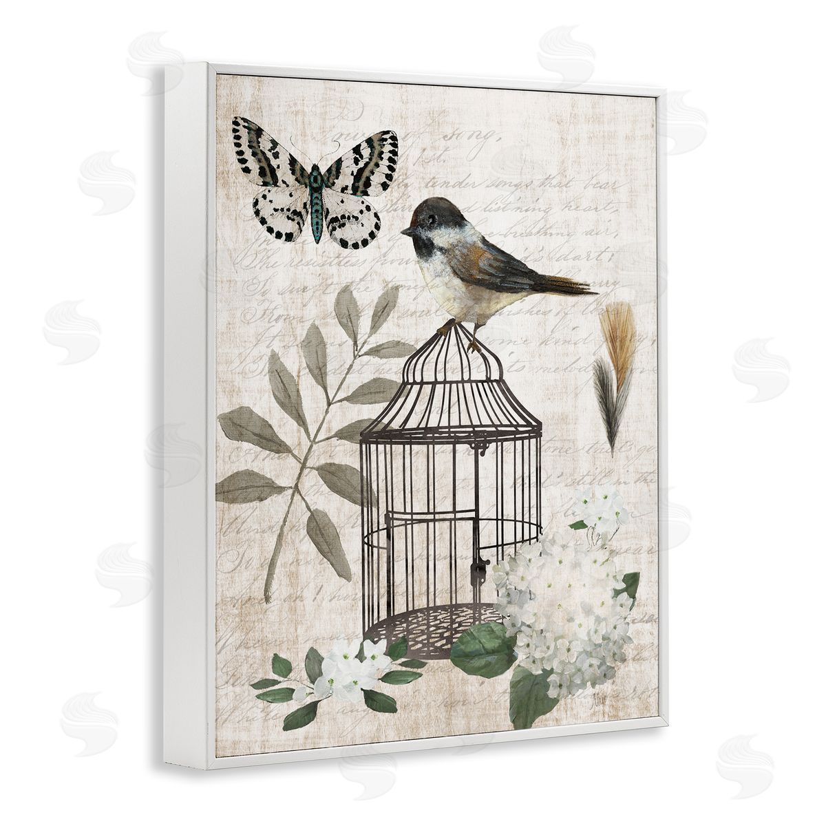 Nan Vintage Menagerie Bird Florals Canvas Wall Art Print