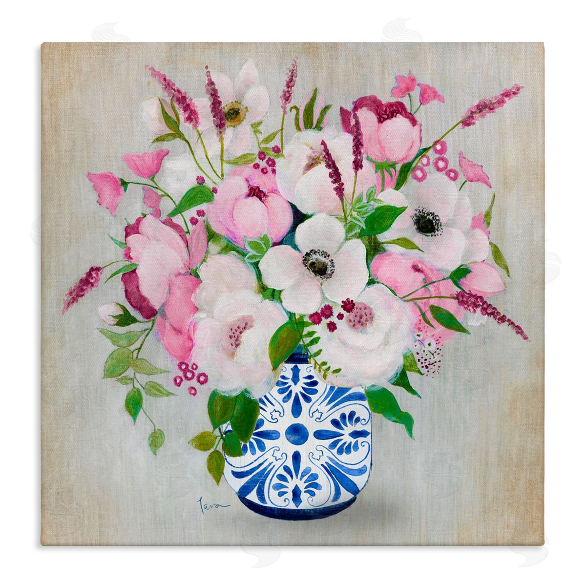 Janet Tava Pink Flower Chinoiserie Canvas Wall Art Print