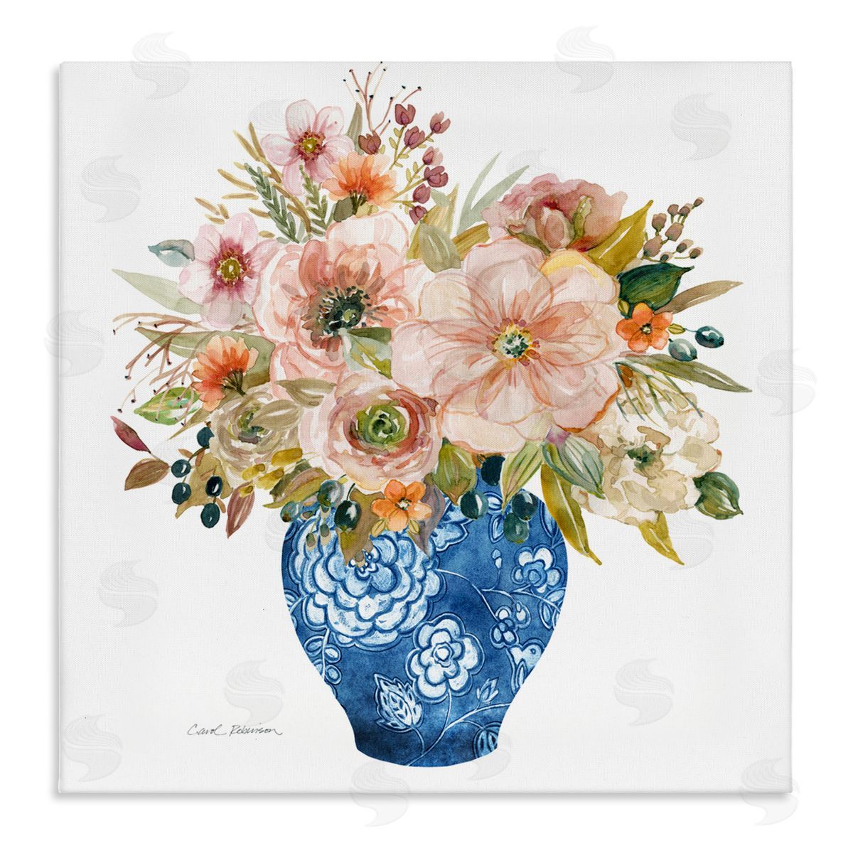 Carol Robinson Sunny Chinoiserie Pink Florals Canvas Wall Art Print
