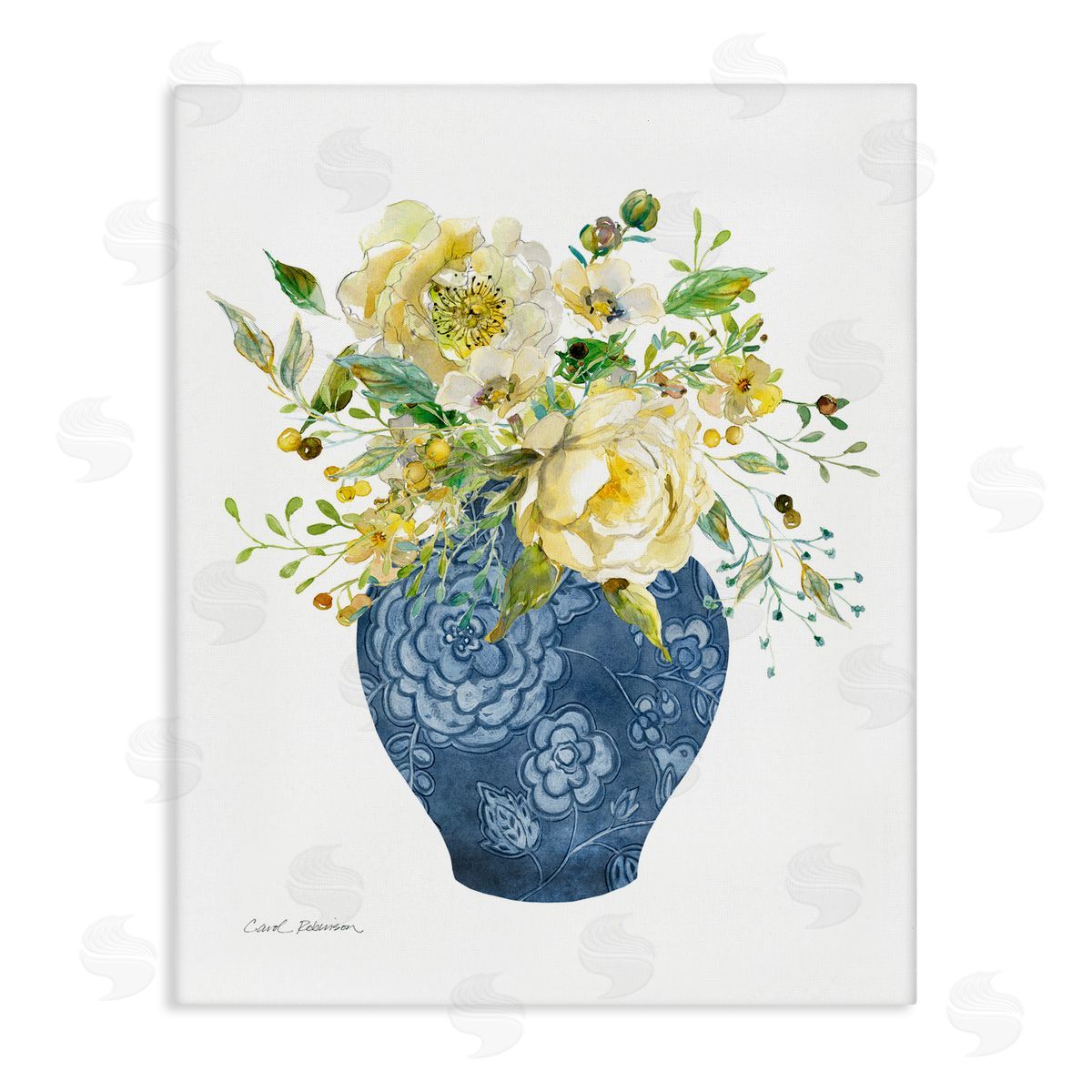 Carol Robinson Sunny Chinoiserie Yellow Florals Canvas Wall Art Print