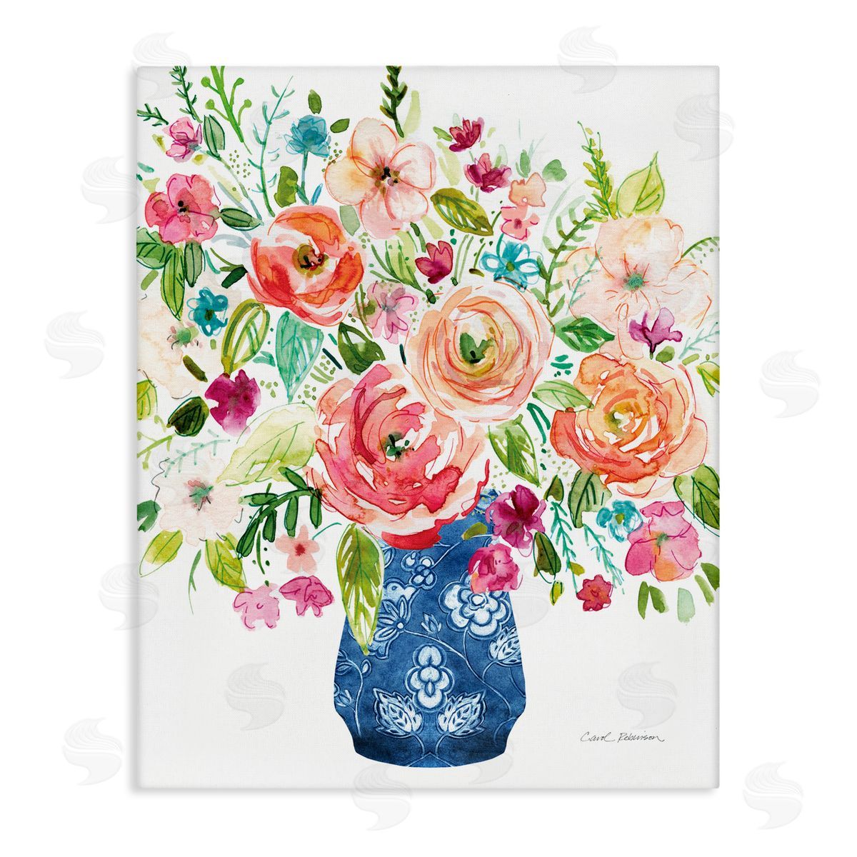 Carol Robinson Sunny Chinoiserie Pink Bouquet Canvas Wall Art Print