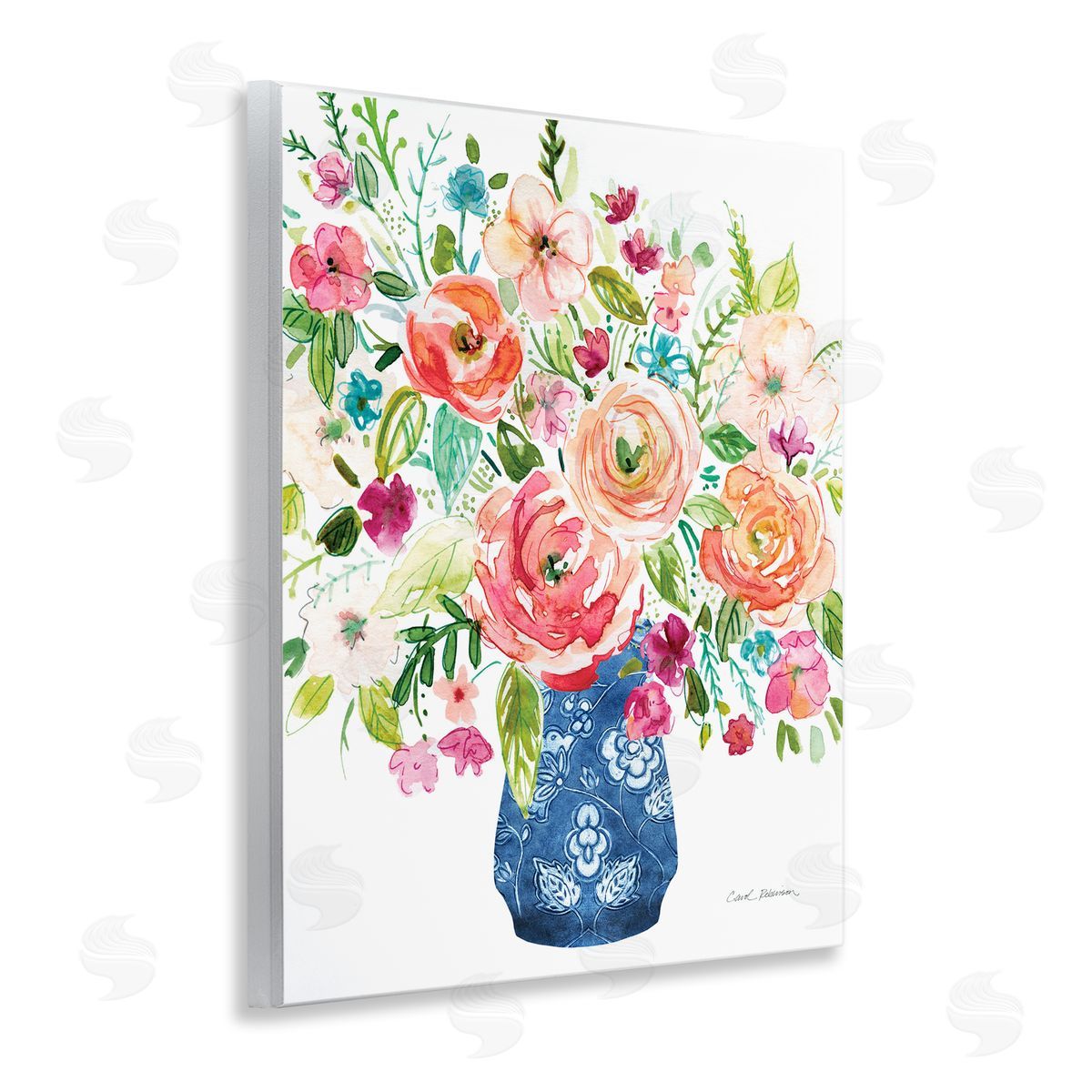 Carol Robinson Sunny Chinoiserie Pink Bouquet Canvas Wall Art Print