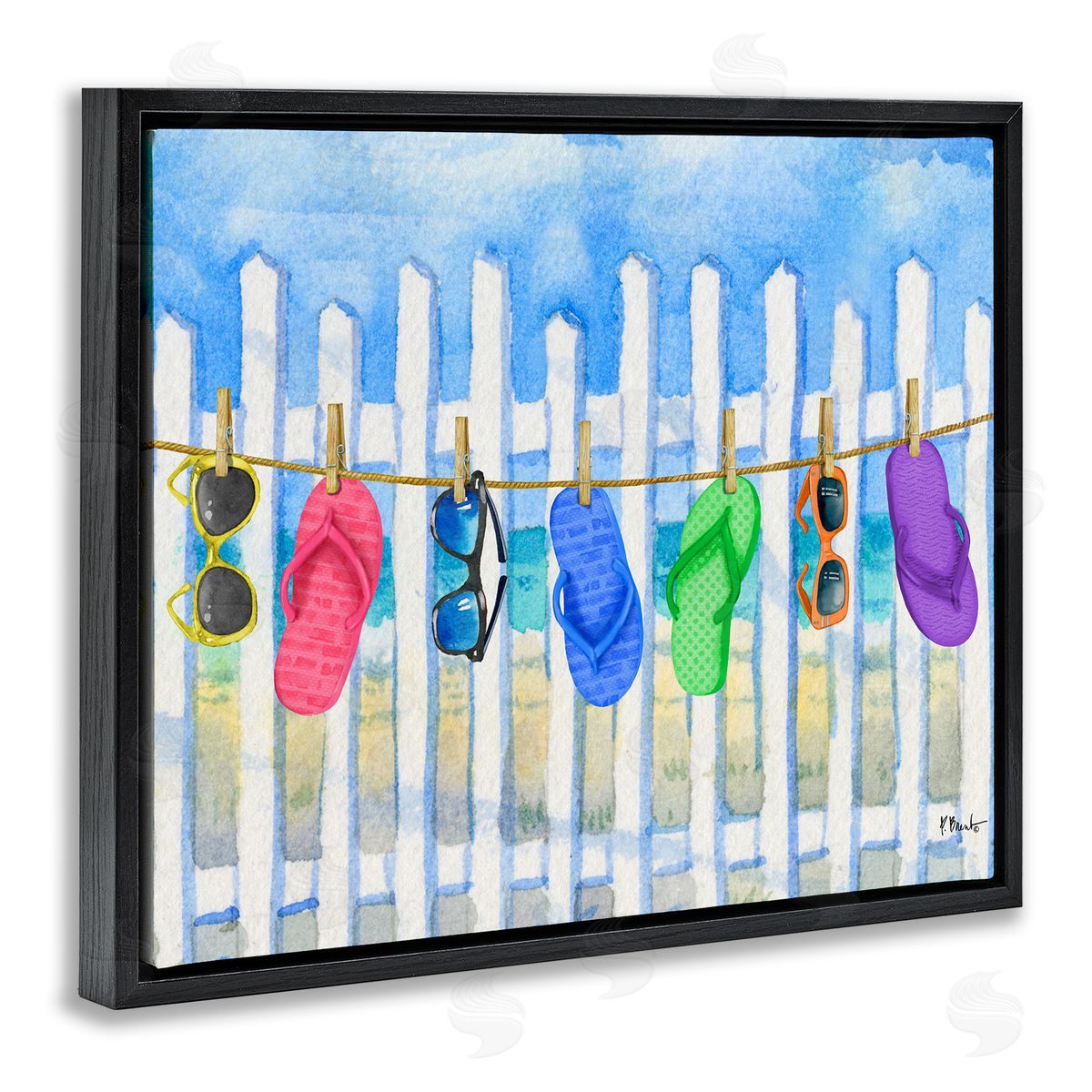 Paul Brent Summer Clothesline with Flip Flops Canvas Wall Art Print