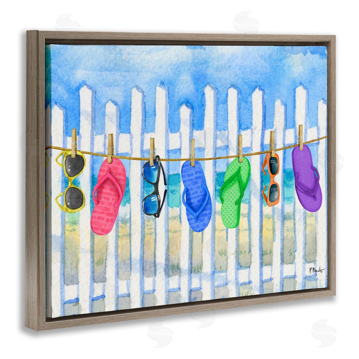 Paul Brent Summer Clothesline with Flip Flops Canvas Wall Art Print