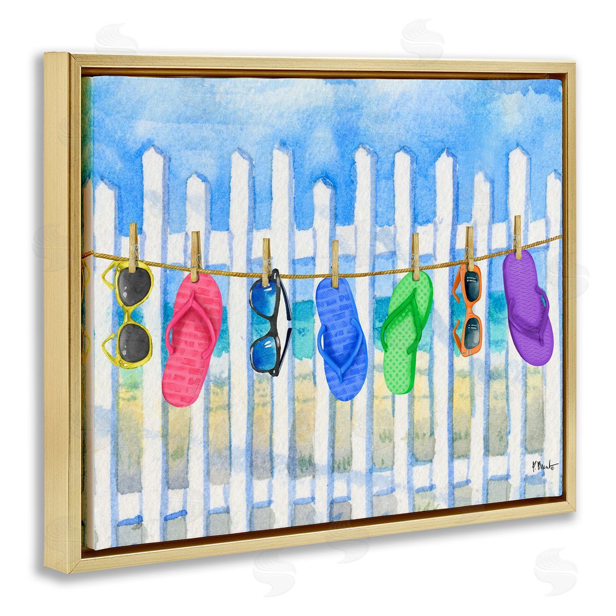 Paul Brent Summer Clothesline with Flip Flops Canvas Wall Art Print
