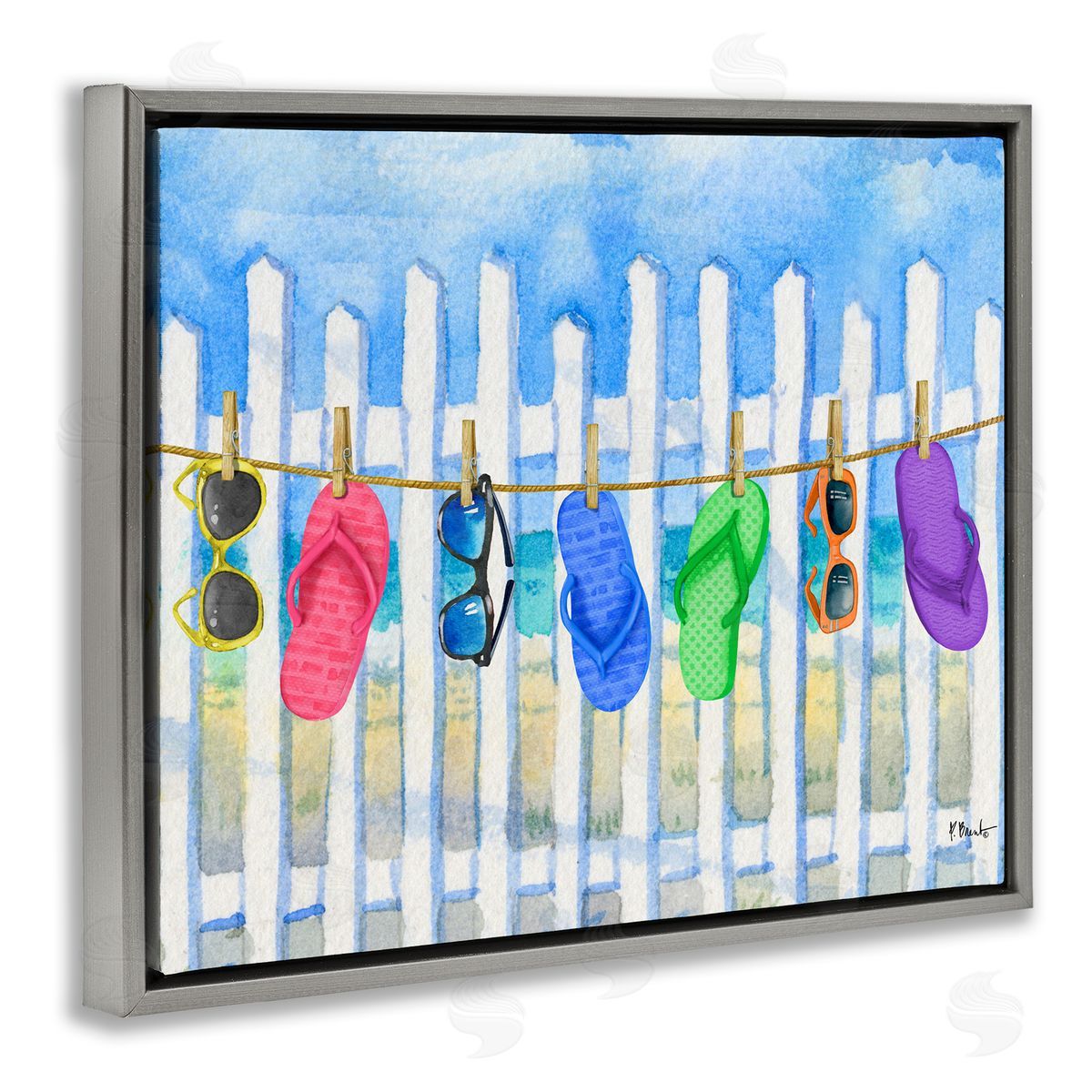 Paul Brent Summer Clothesline with Flip Flops Canvas Wall Art Print