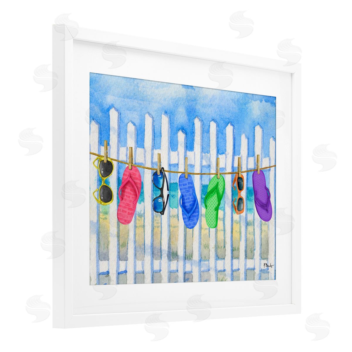 Paul Brent Summer Clothesline with Flip Flops Canvas Wall Art Print