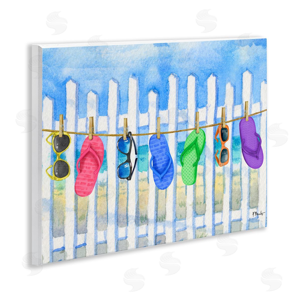 Paul Brent Summer Clothesline with Flip Flops Canvas Wall Art Print