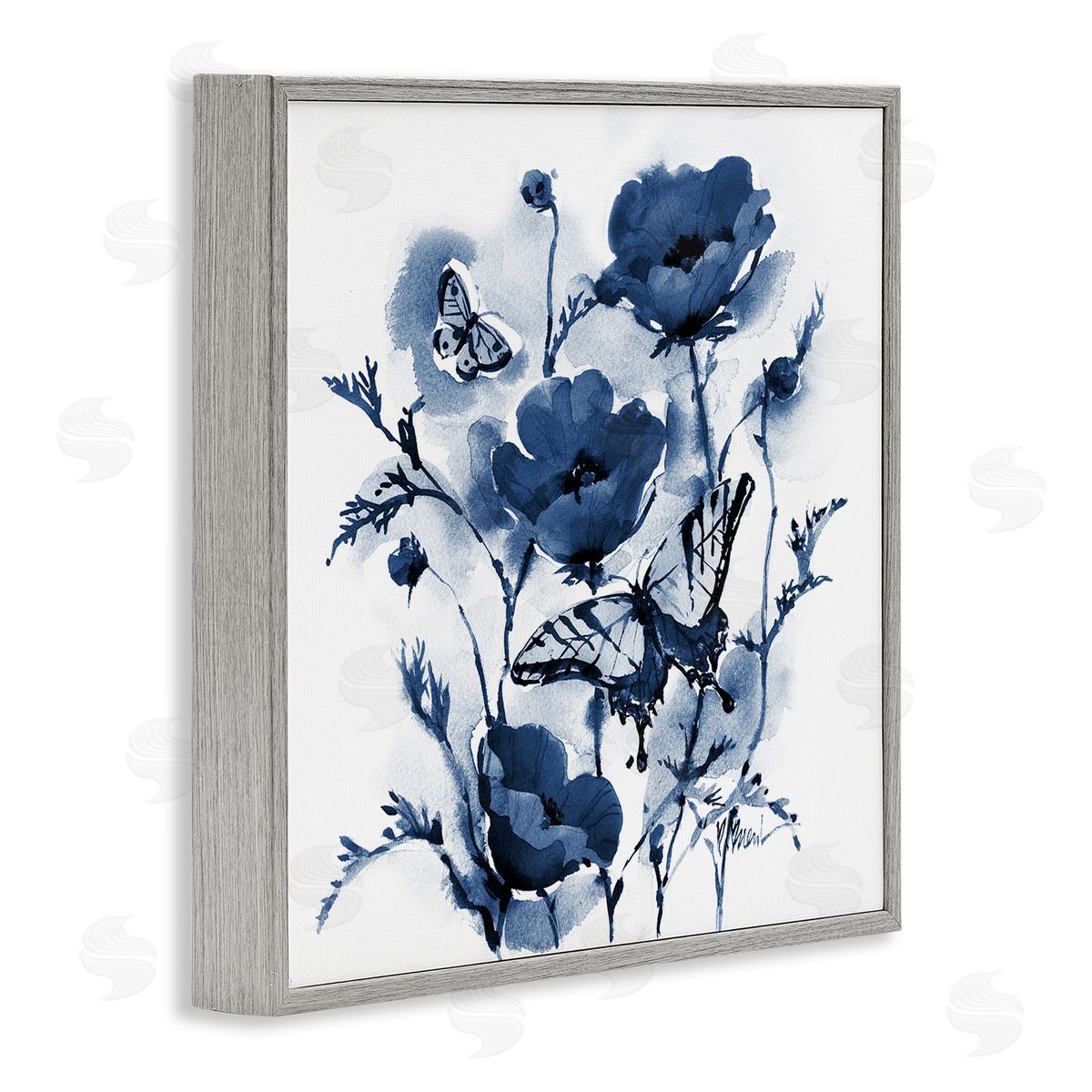 Paul Brent Indigo Poppies & Butterflies Canvas Wall Art Print