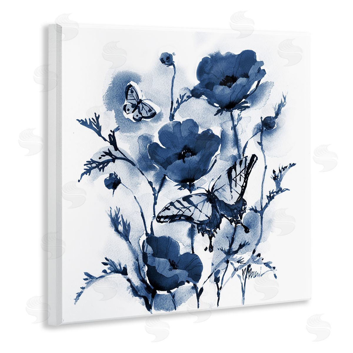Paul Brent Indigo Poppies & Butterflies Canvas Wall Art Print