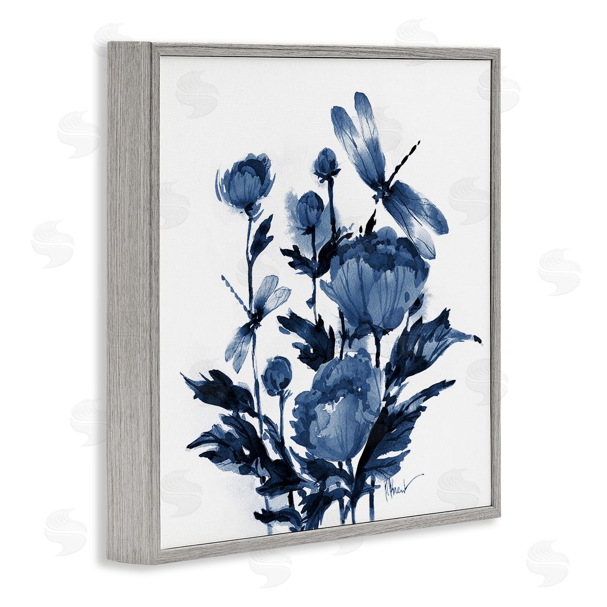 Paul Brent Indigo Peonies & Dragonflies Canvas Wall Art Print