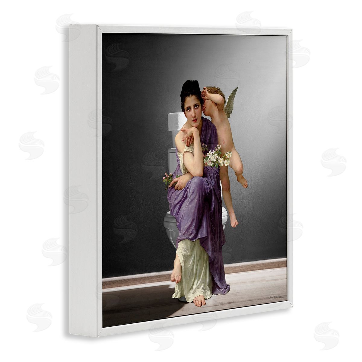 Seven Trees Design Vintage Lady & Cherub Bathroom Canvas Wall Art Print