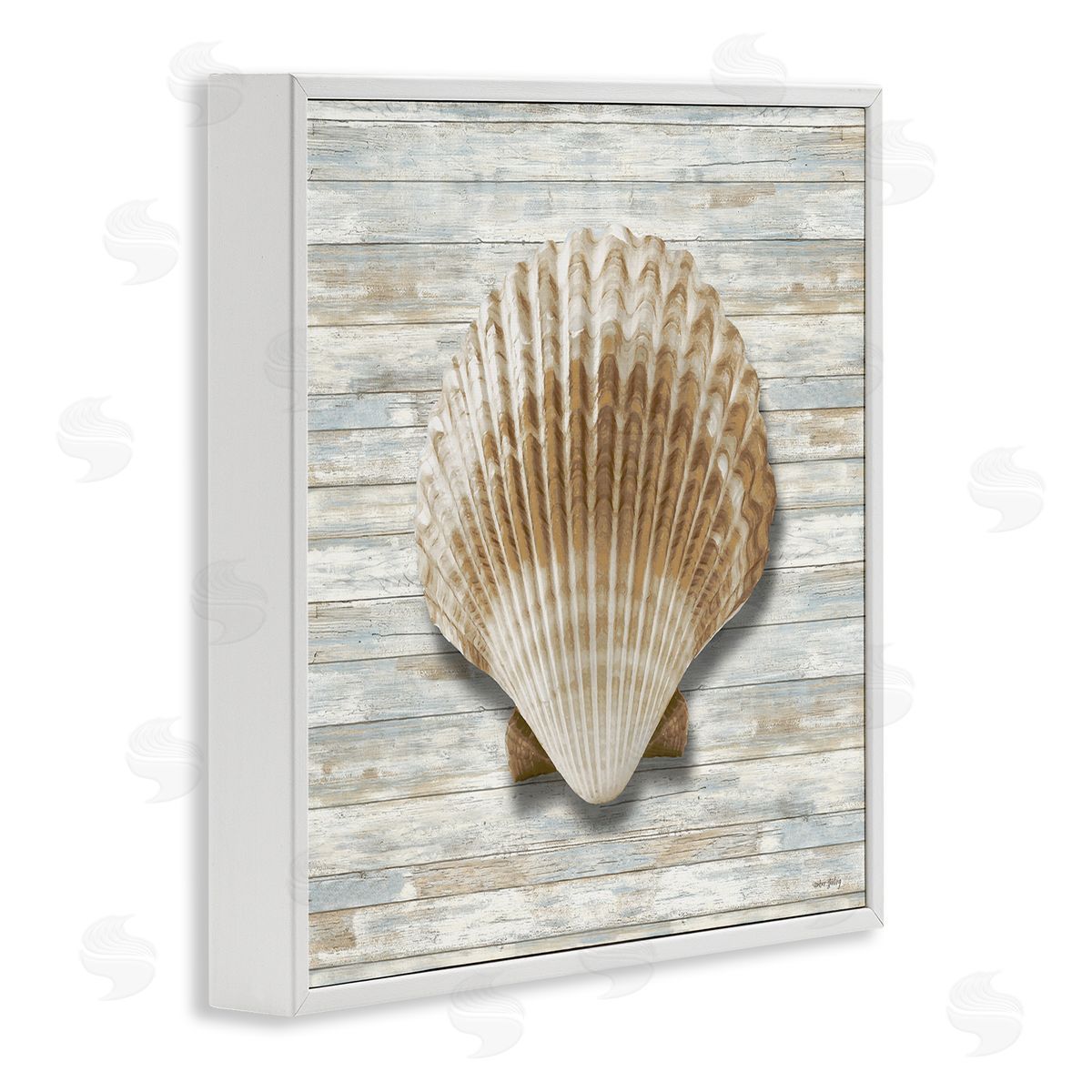 Amber Sterling Clam Shell on Shiplap Canvas Wall Art Print