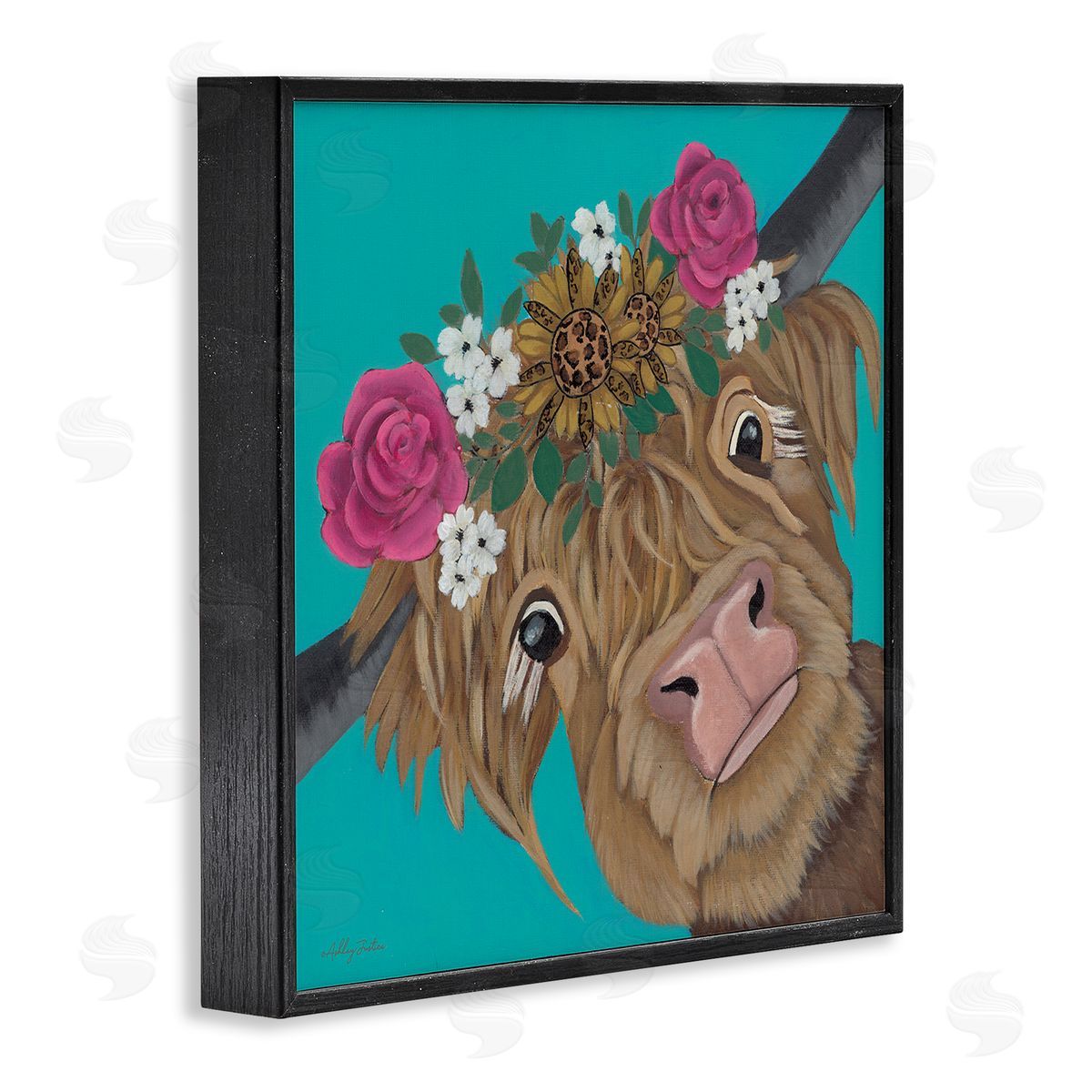Ashley Justice Joyful Cattle with Flower Crown Canvas Wall Art Print
