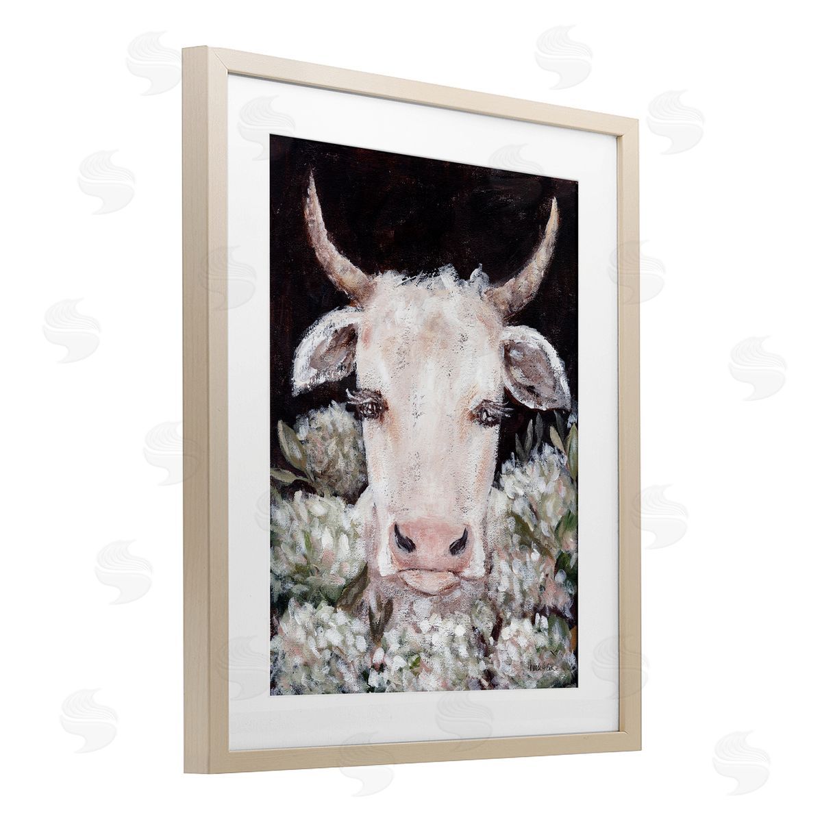 Amanda Hilburn Gentle Cow with Florals Canvas Wall Art Print