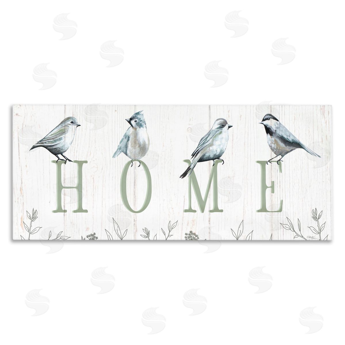 Elizabeth Tyndall Birds Perched Home Letters Canvas Wall Art Print