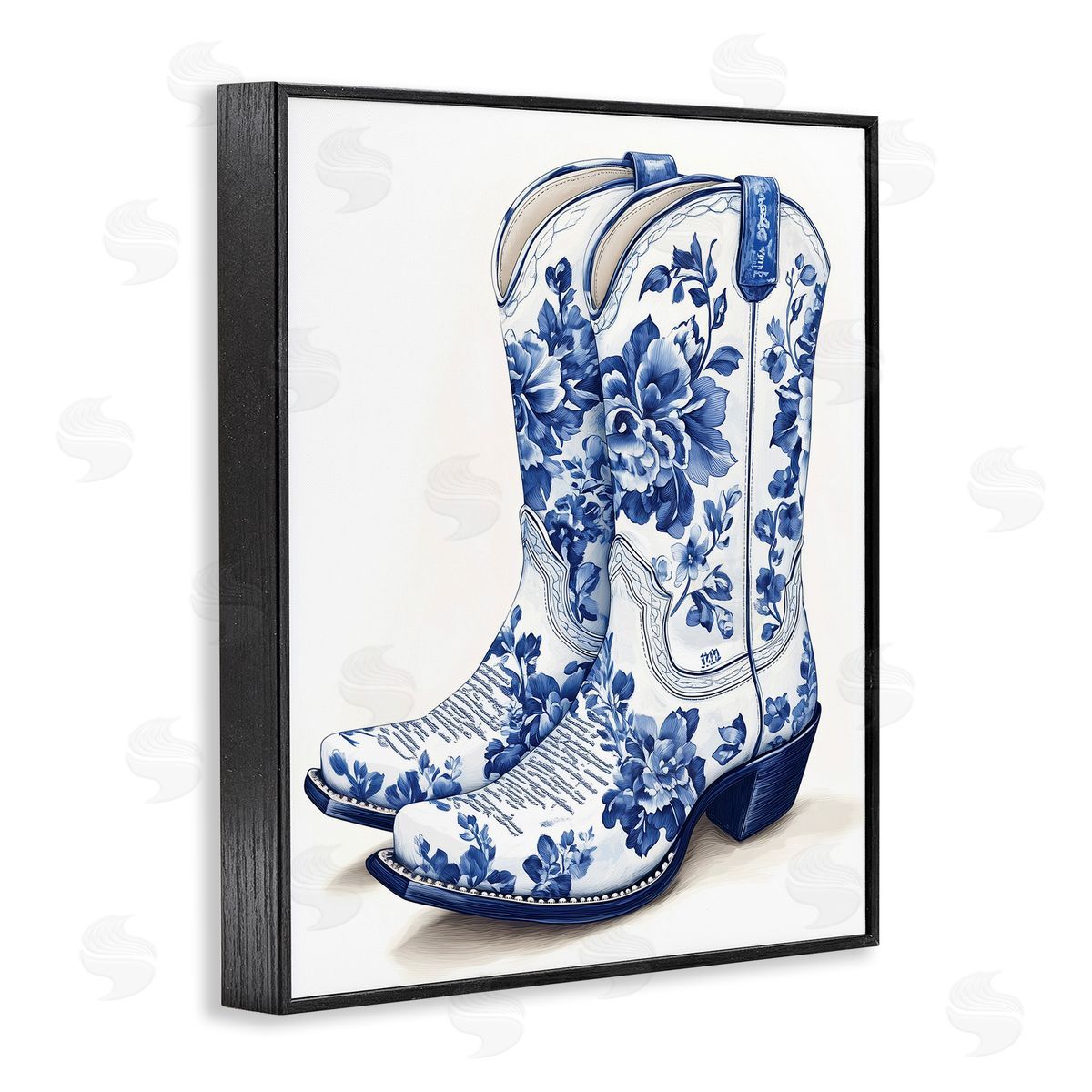 Heidi Kuntz Blue Chinoiserie Cowboy Boots Canvas Wall Art Print