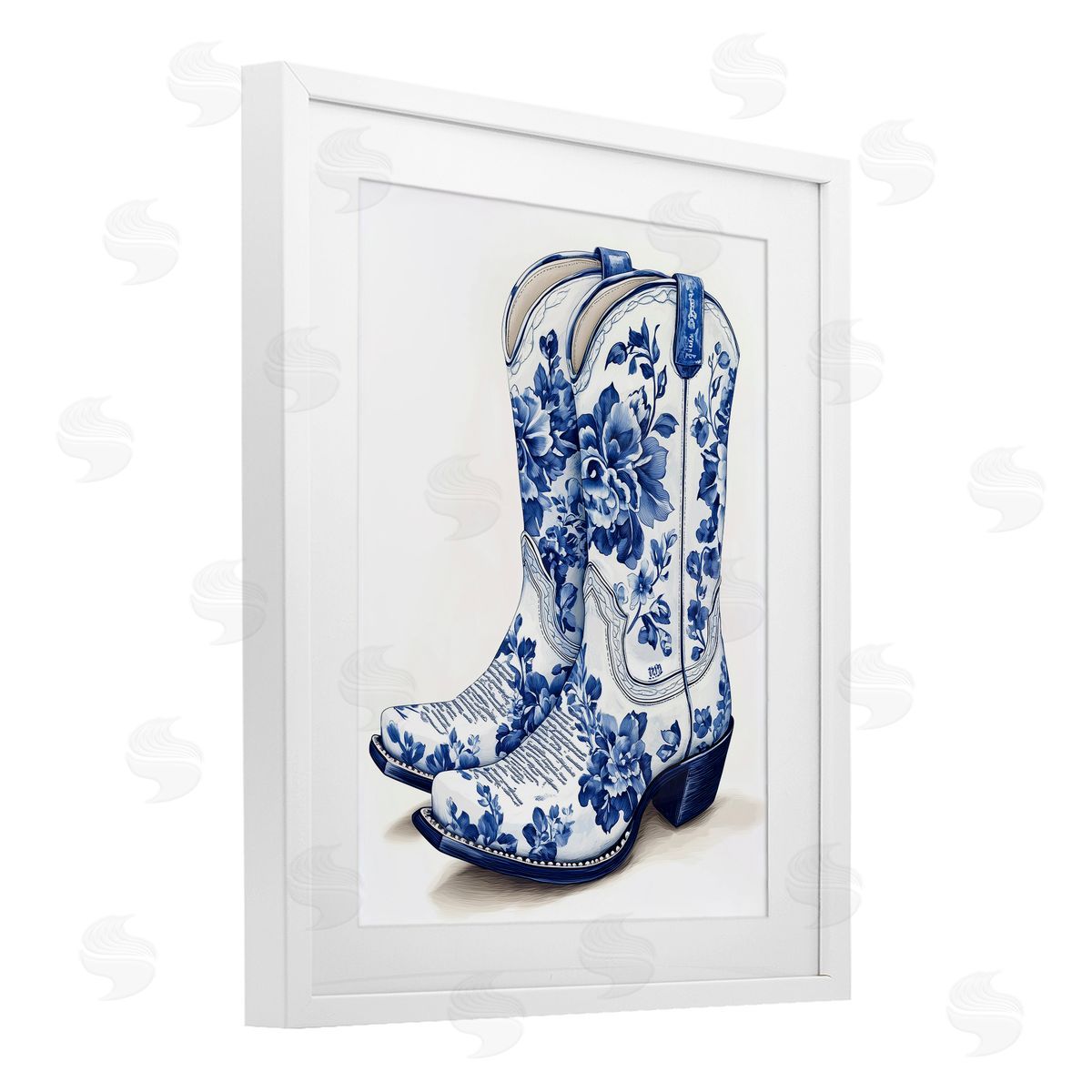 Heidi Kuntz Blue Chinoiserie Cowboy Boots Canvas Wall Art Print