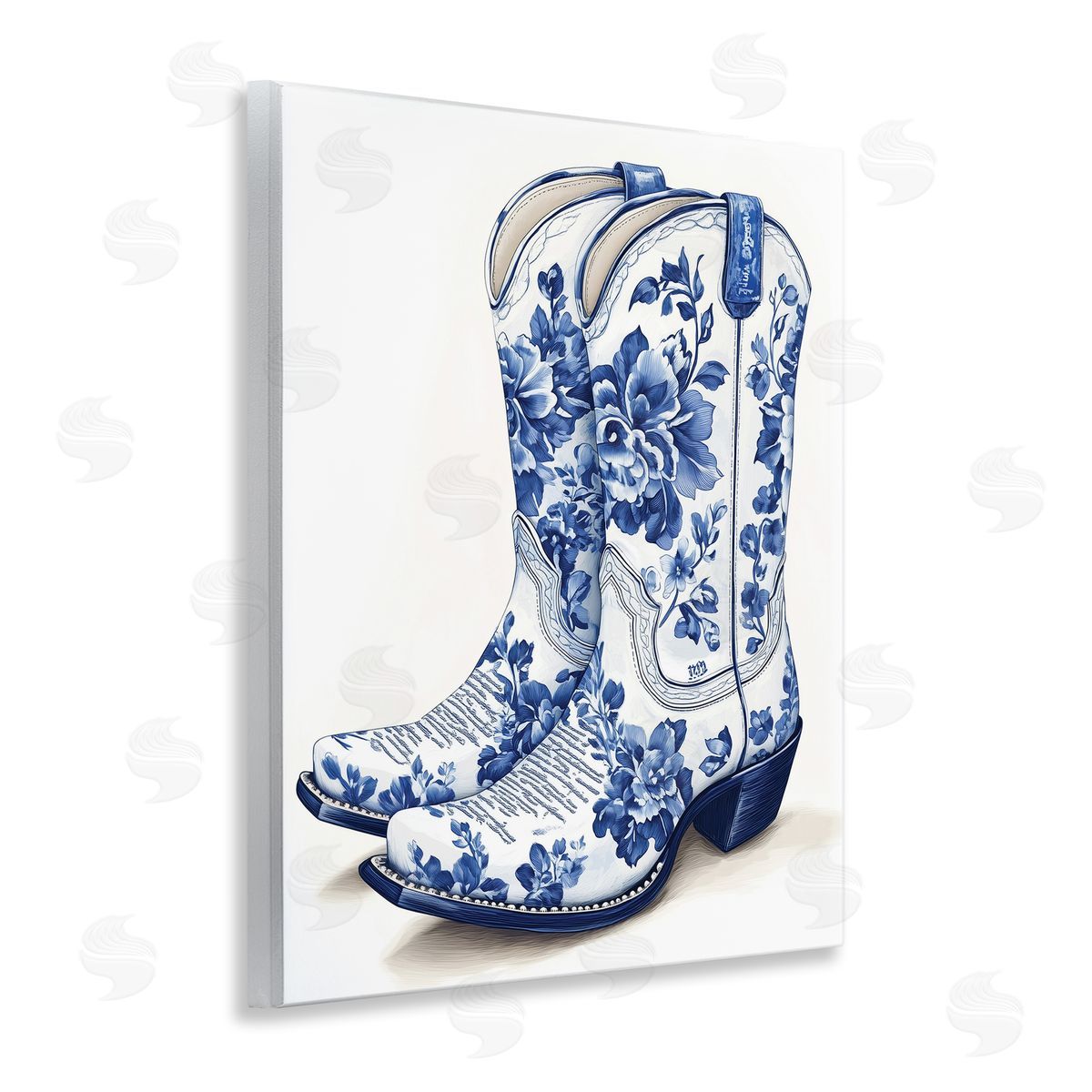 Heidi Kuntz Blue Chinoiserie Cowboy Boots Canvas Wall Art Print