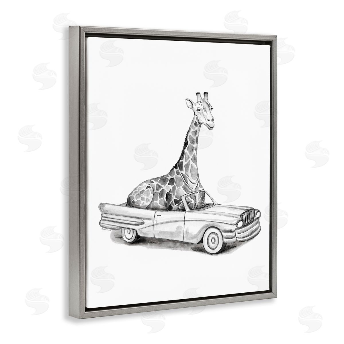 Rachel Nieman Giraffe in Vintage Vehicle Canvas Wall Art Print