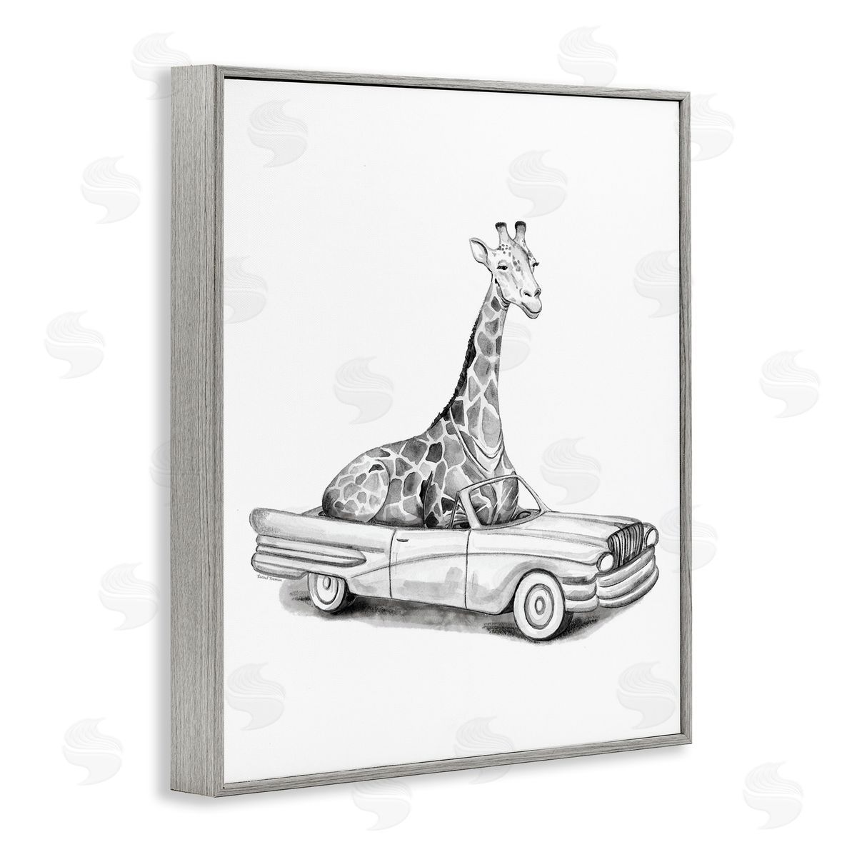 Rachel Nieman Giraffe in Vintage Vehicle Canvas Wall Art Print