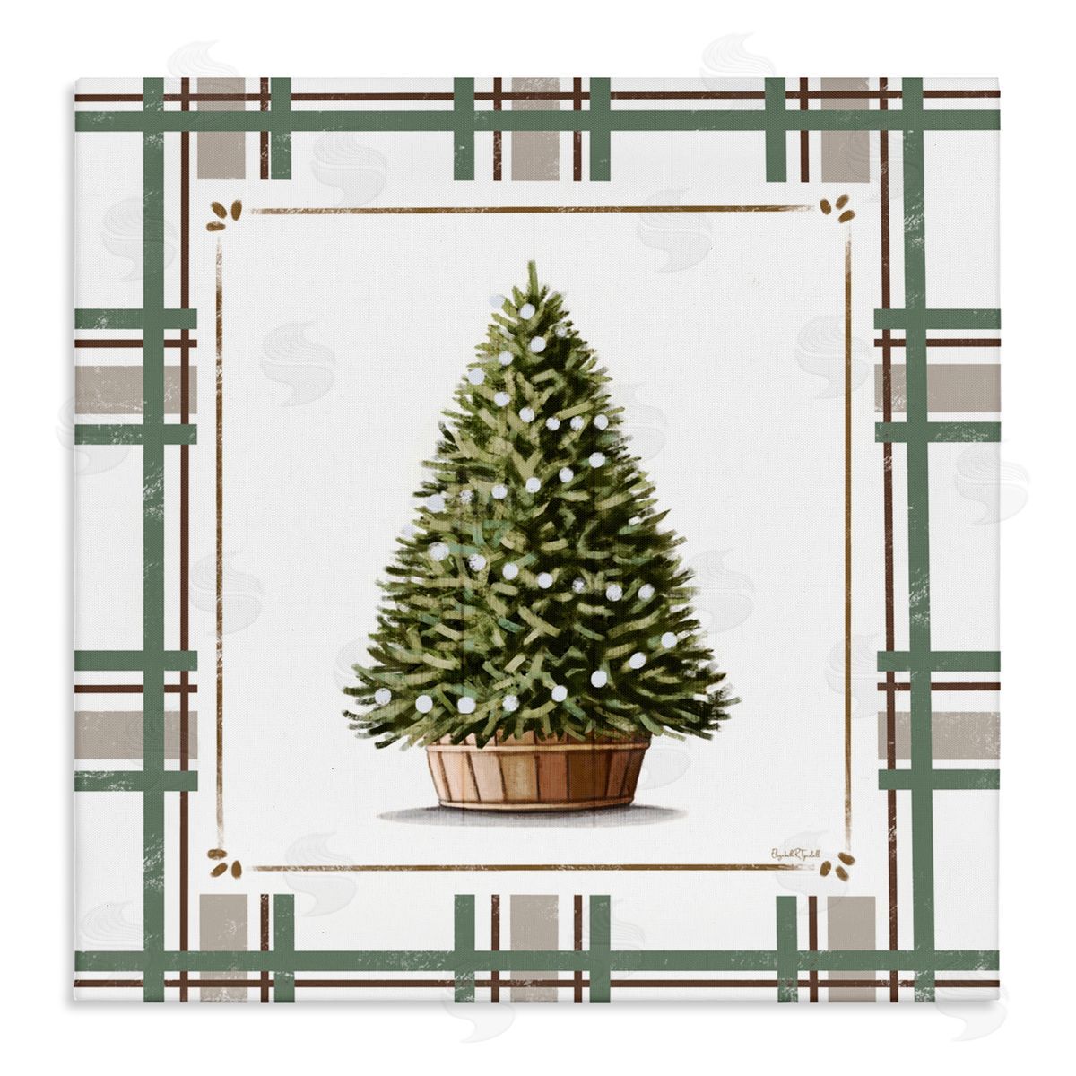 Elizabeth Tyndall Potted Christmas Tree Plaid Canvas Wall Art Print