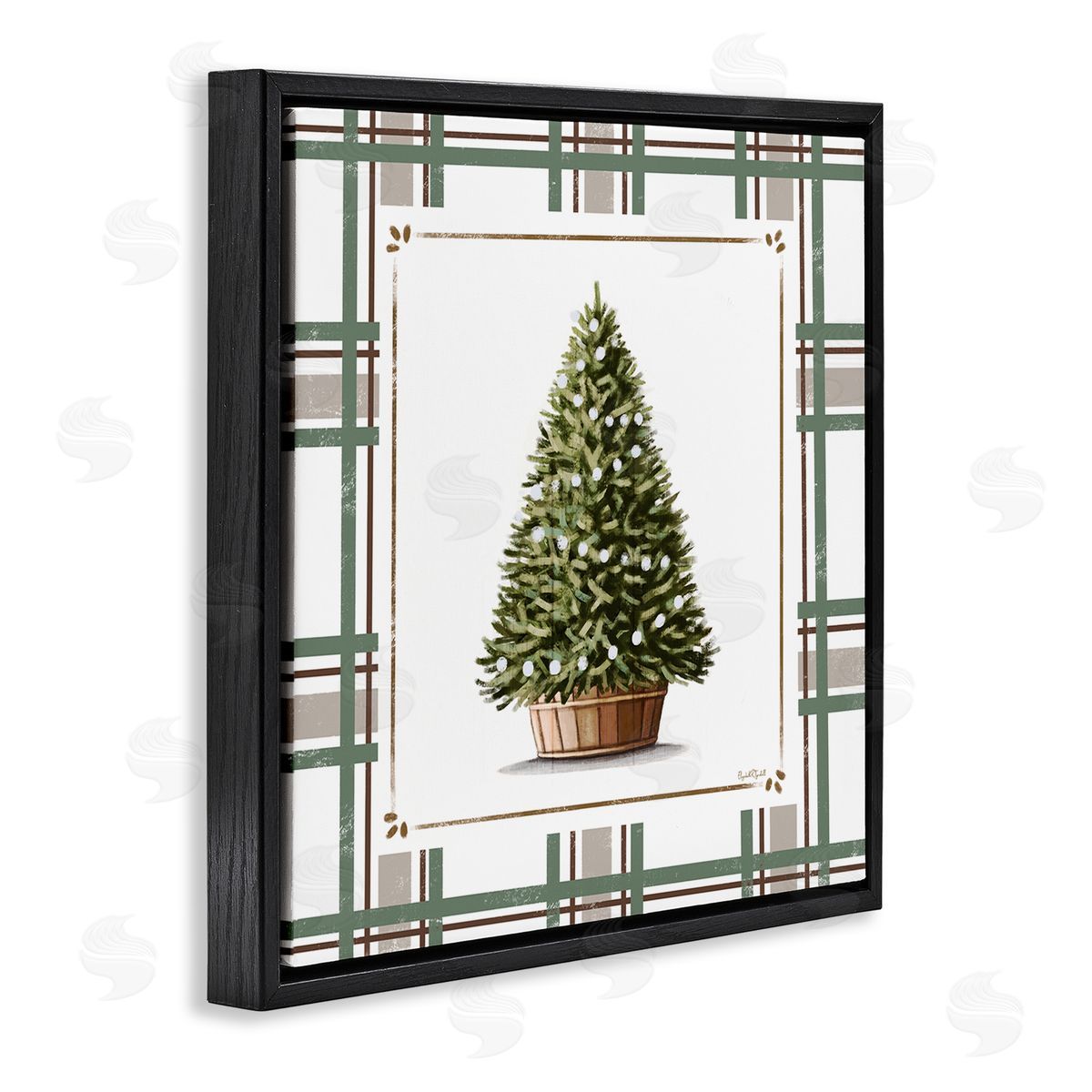 Elizabeth Tyndall Potted Christmas Tree Plaid Canvas Wall Art Print