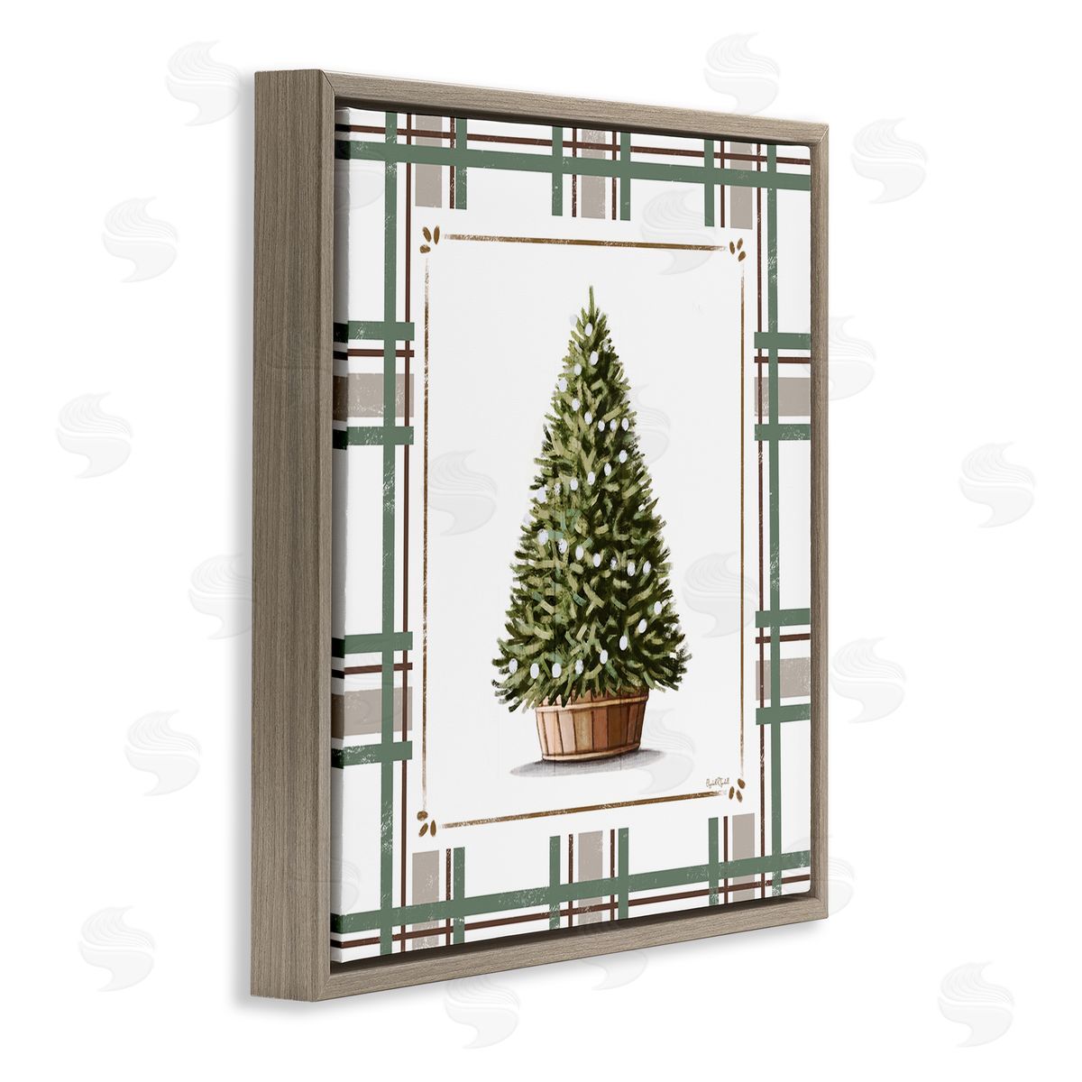 Elizabeth Tyndall Potted Christmas Tree Plaid Canvas Wall Art Print