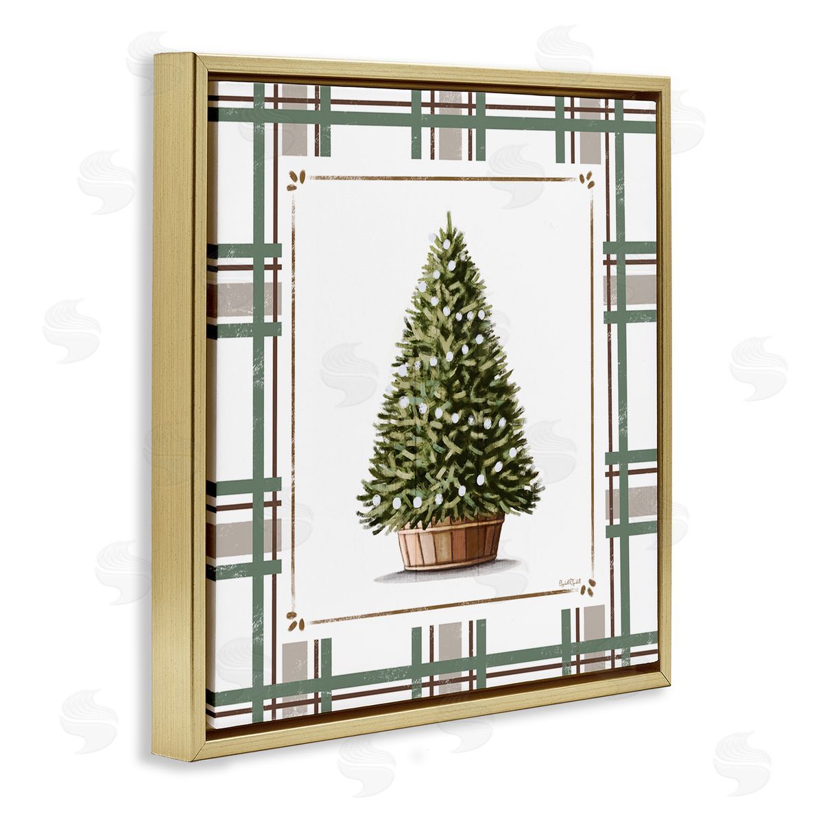 Elizabeth Tyndall Potted Christmas Tree Plaid Canvas Wall Art Print