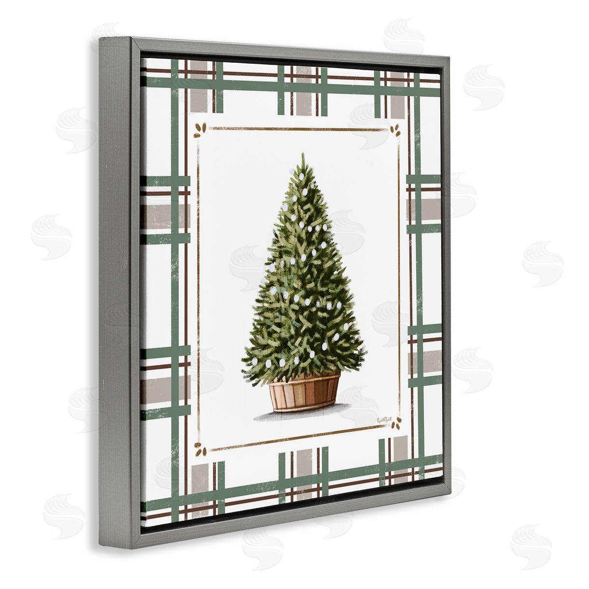Elizabeth Tyndall Potted Christmas Tree Plaid Canvas Wall Art Print