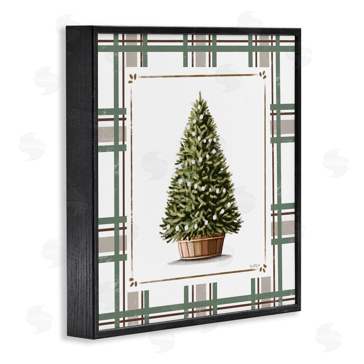 Elizabeth Tyndall Potted Christmas Tree Plaid Canvas Wall Art Print