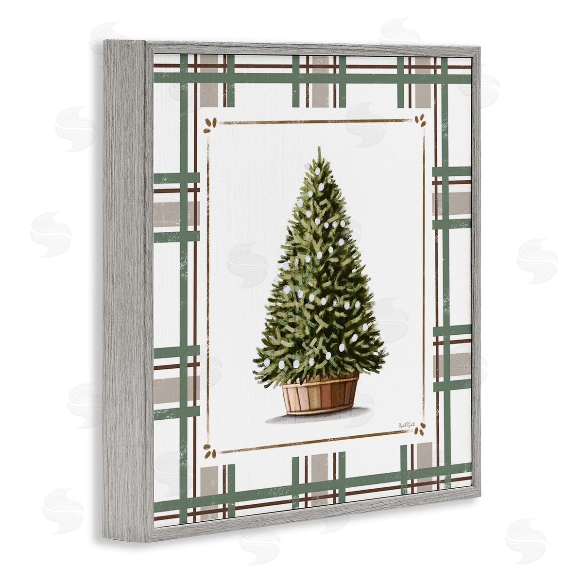 Elizabeth Tyndall Potted Christmas Tree Plaid Canvas Wall Art Print