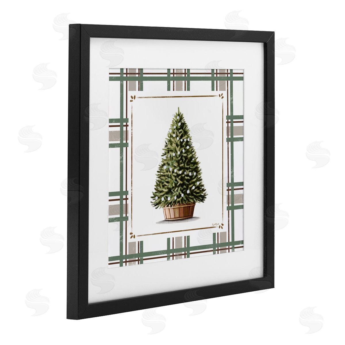 Elizabeth Tyndall Potted Christmas Tree Plaid Canvas Wall Art Print