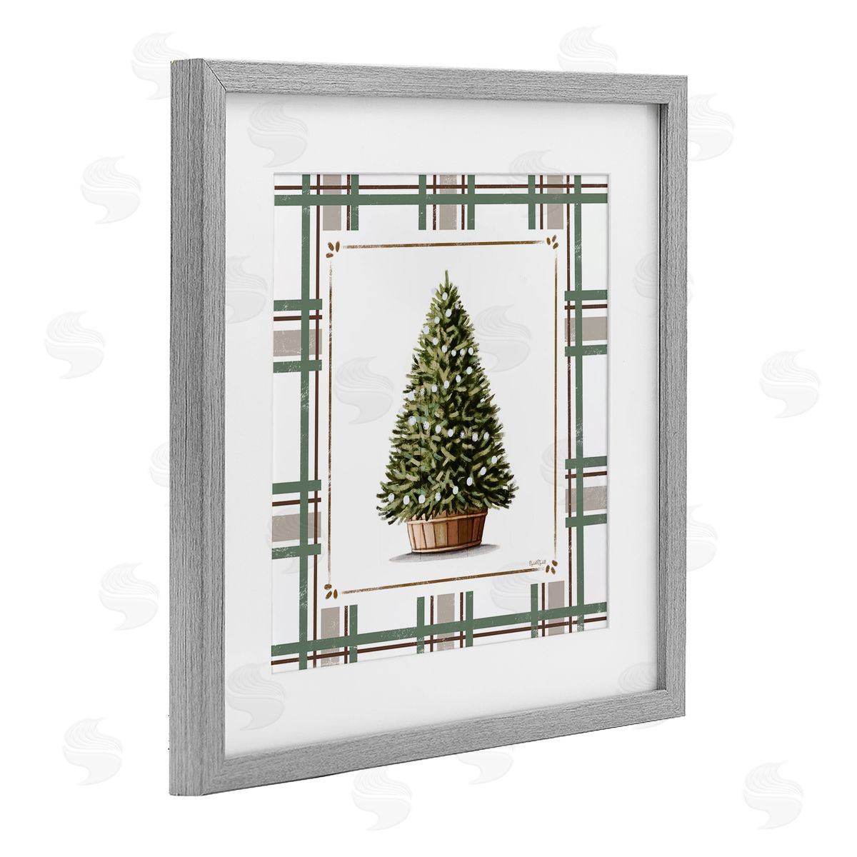 Elizabeth Tyndall Potted Christmas Tree Plaid Canvas Wall Art Print