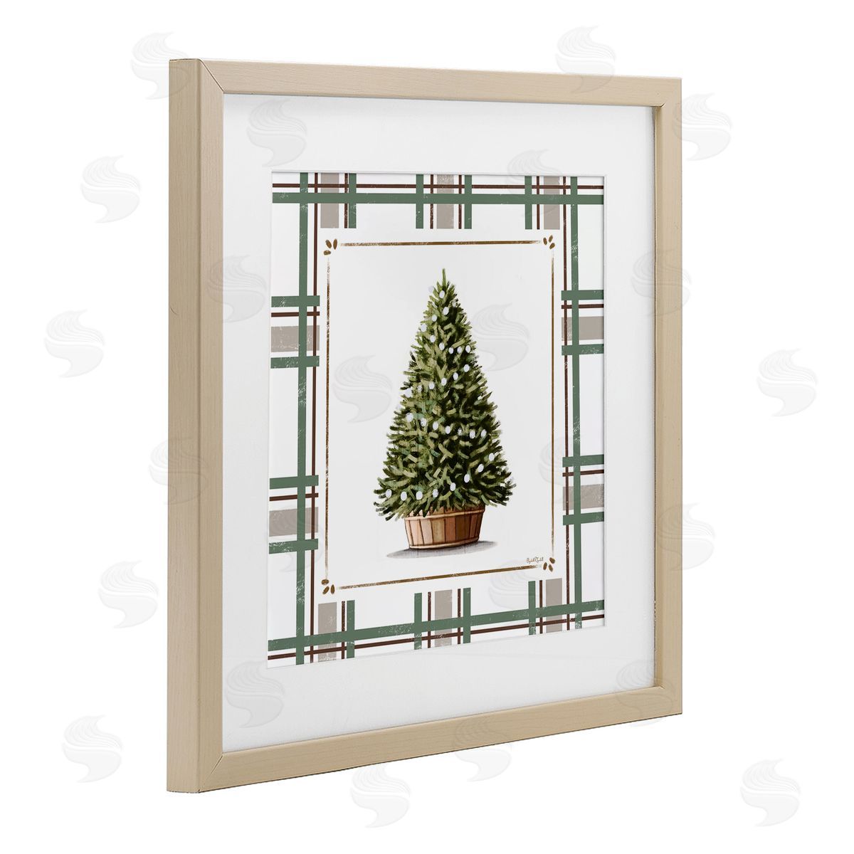 Elizabeth Tyndall Potted Christmas Tree Plaid Canvas Wall Art Print